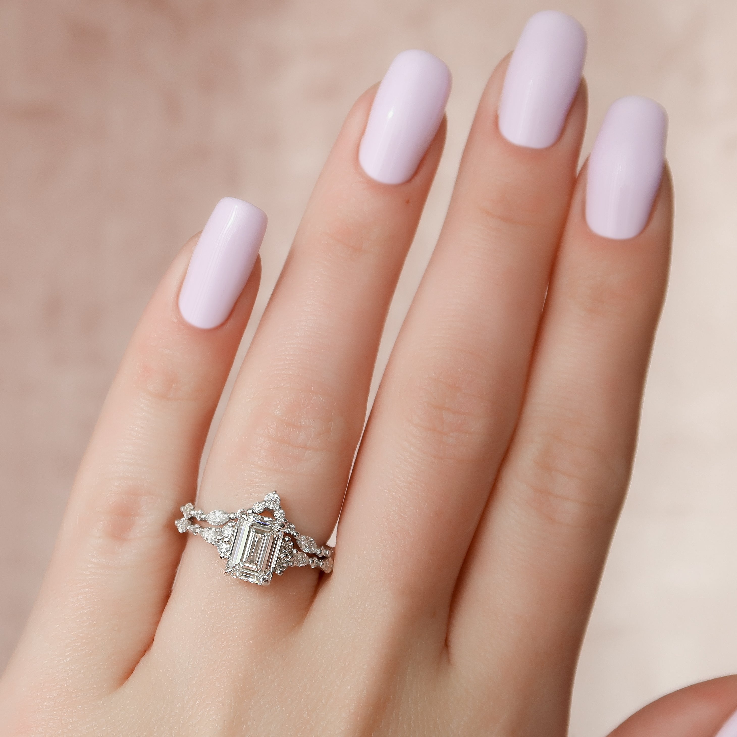 1.0 - 3.0 CT Emerald Cut  Lab Grown Diamond Cluster Engagement Ring