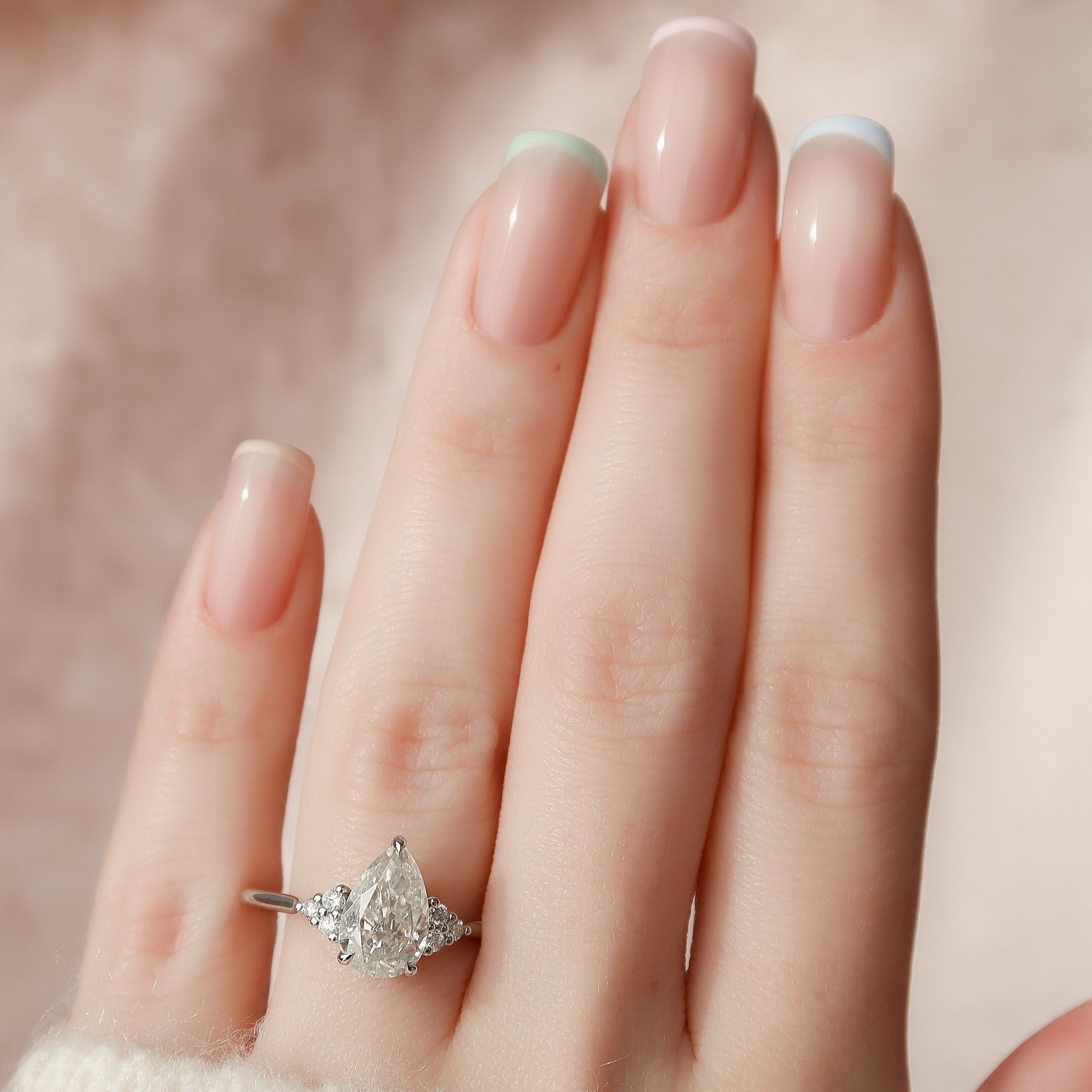 1.0 - 3.0 CT Pear Cut Lab Grown Diamond Cluster Engagement Ring
