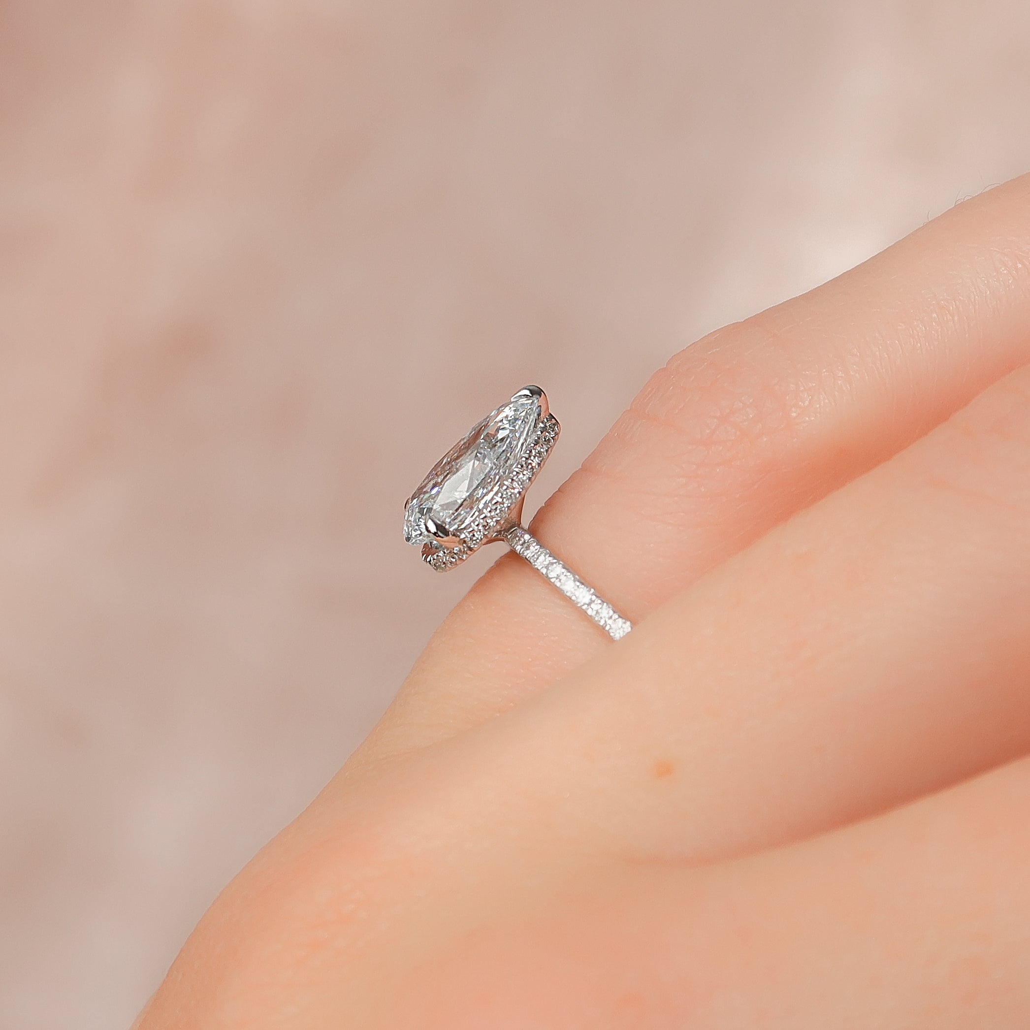 1.50 - 3.50 CT Pear Cut Lab Grown Diamond Hidden Halo & Pave Engagement Ring