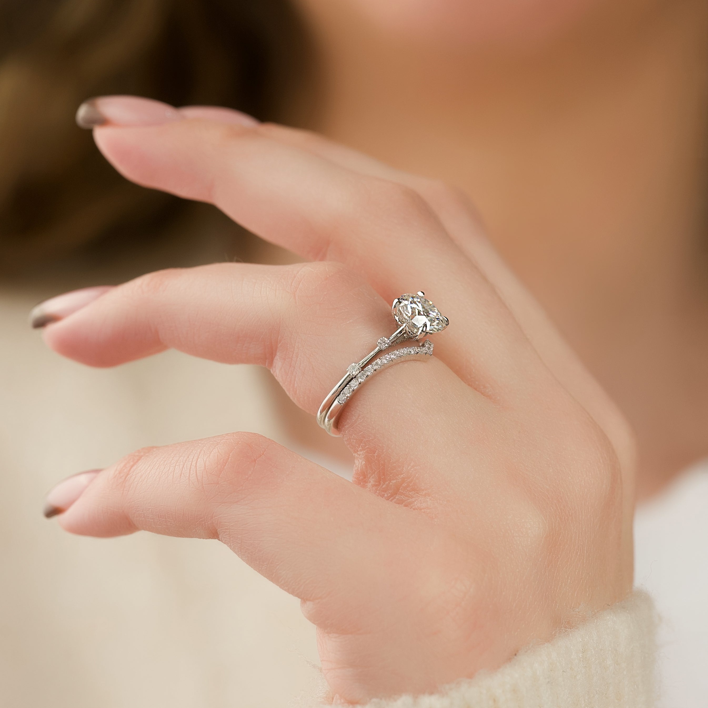 Round cut CVD diamond dainty engagement ring in white gold setting