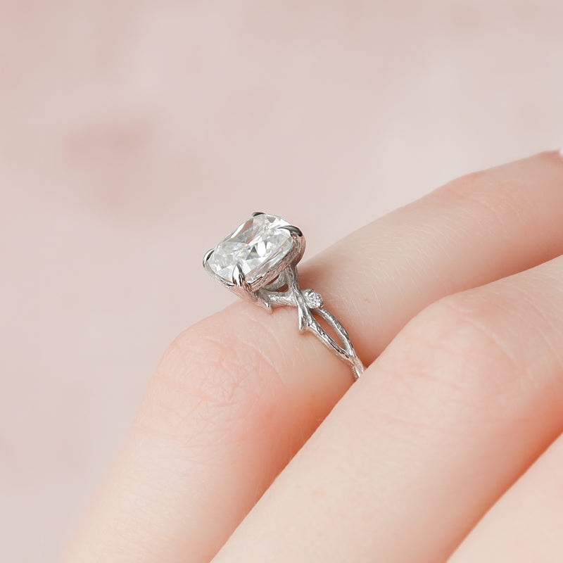 1.50 - 3.50 CT Cushion Cut Lab Grown Diamond twig Engagement Ring