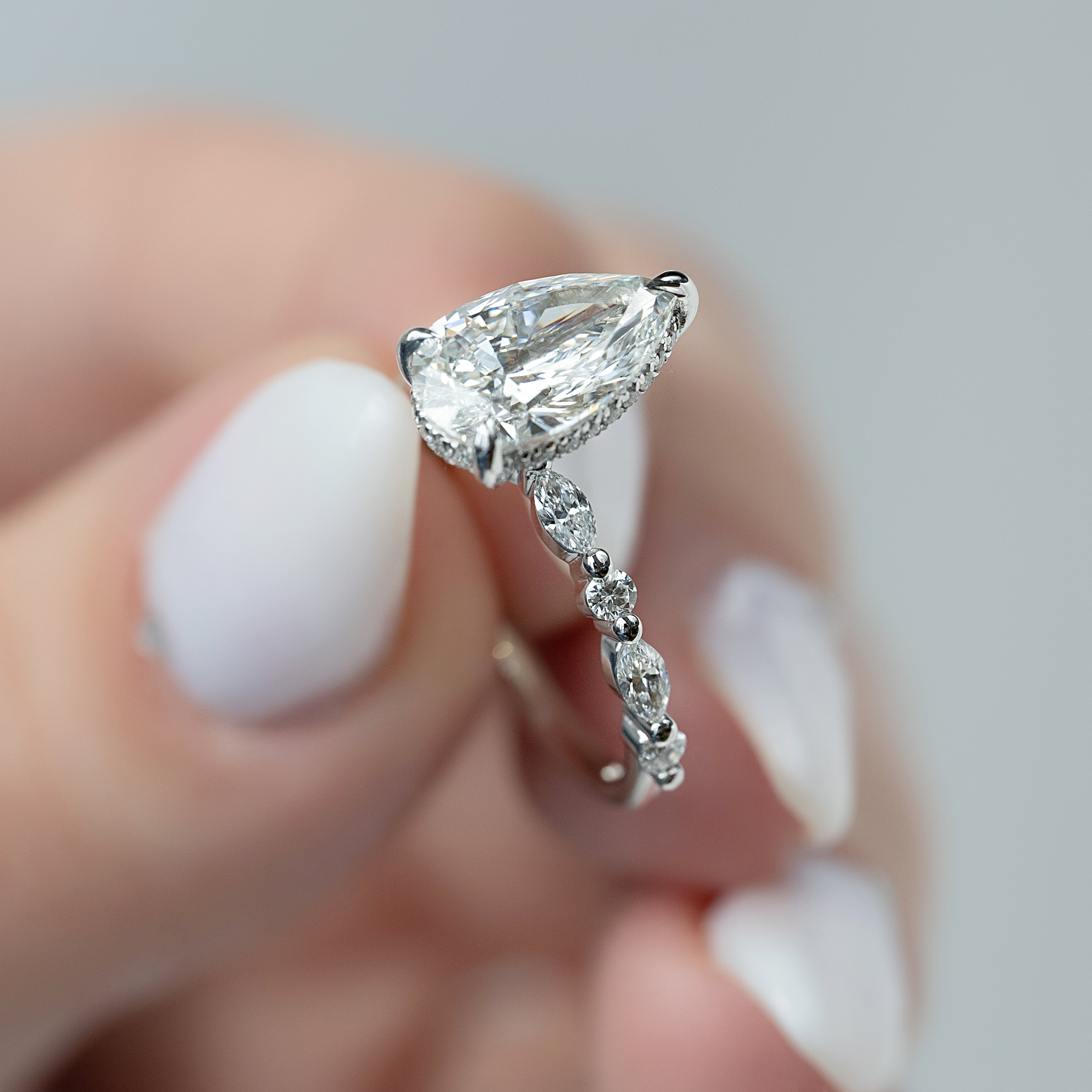 1.50 - 3.50 CT Pear Cut Lab Grown Diamond Hidden Halo & Pave Engagement Ring