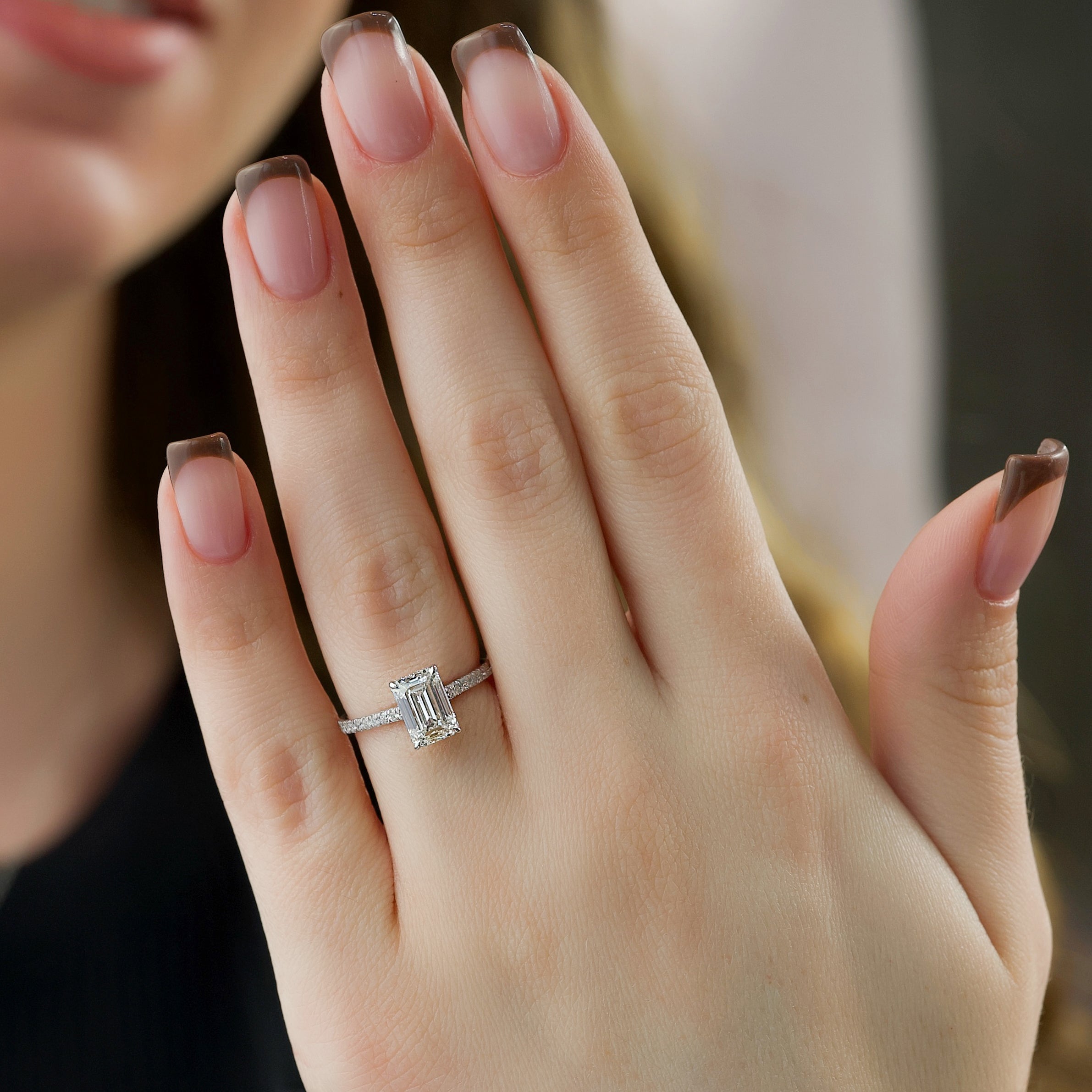 1.50 - 3.50 CT Emerald Cut Lab Grown Diamond Hidden Halo & Pave Engagement Ring