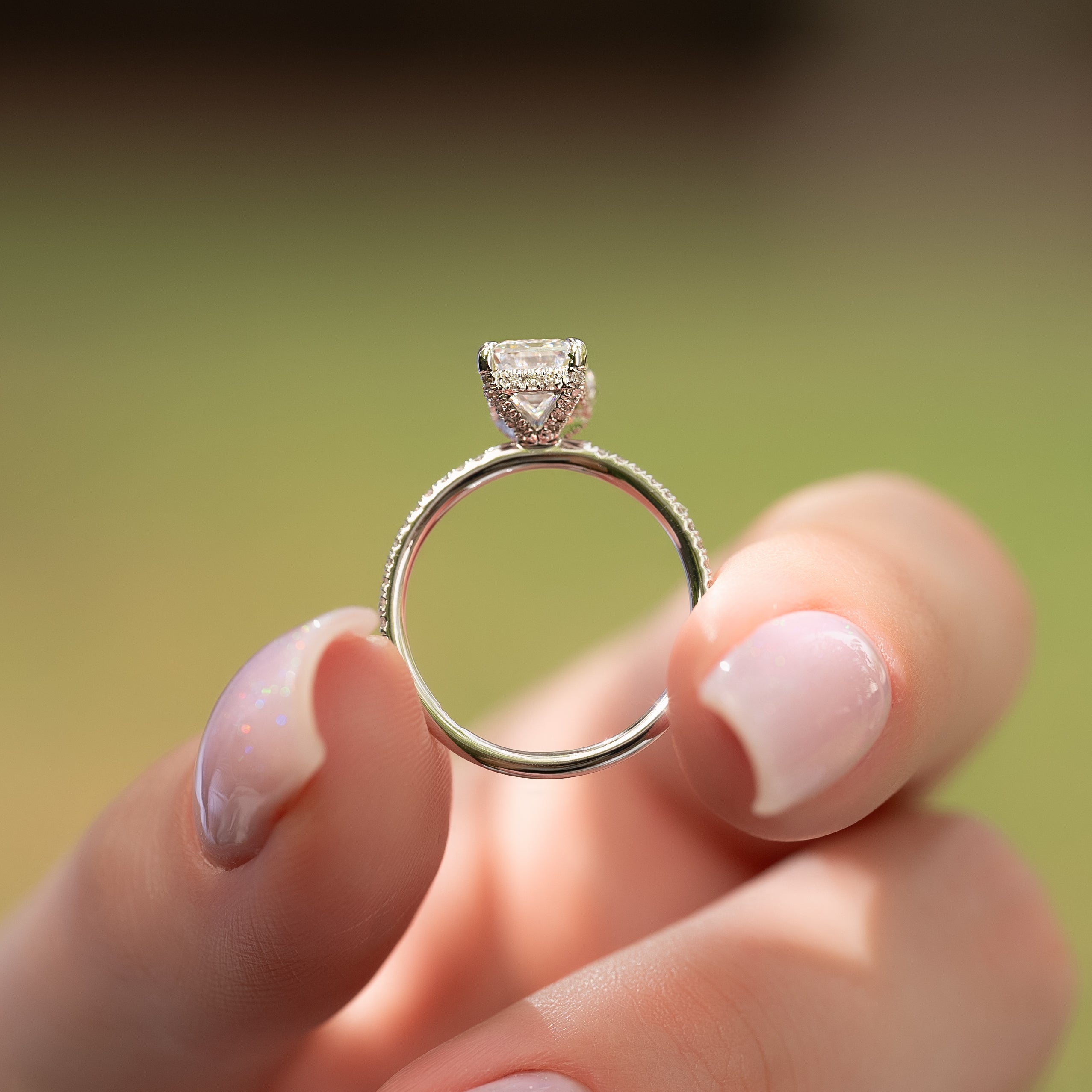 1.0 - 3.0 CT Emerald Cut Lab Grown Diamond Hidden Halo & Pave Engagement Ring