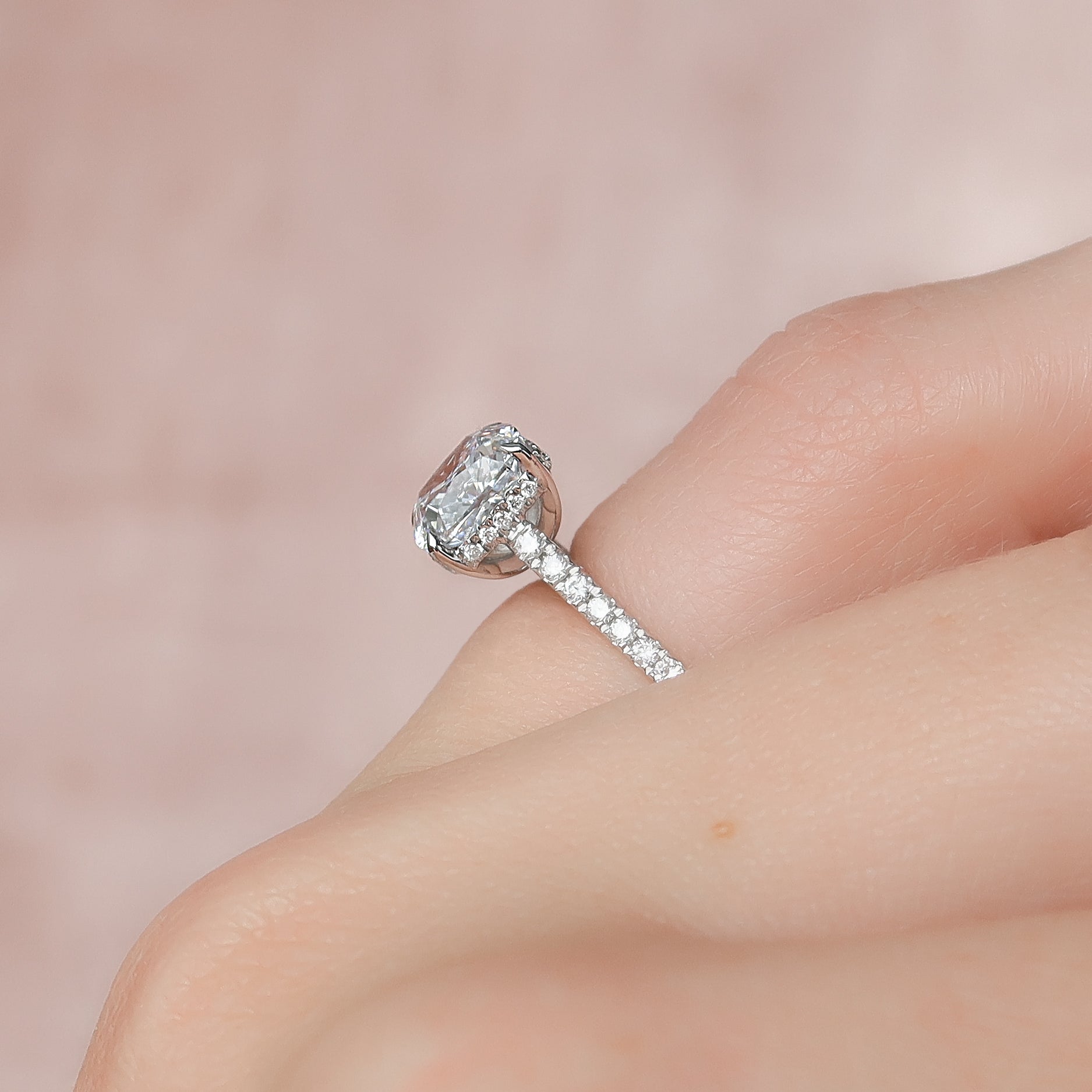 2.0 - 3.0 CT Cushion Cut CVD Diamond Hidden Halo & Pave Engagement Ring