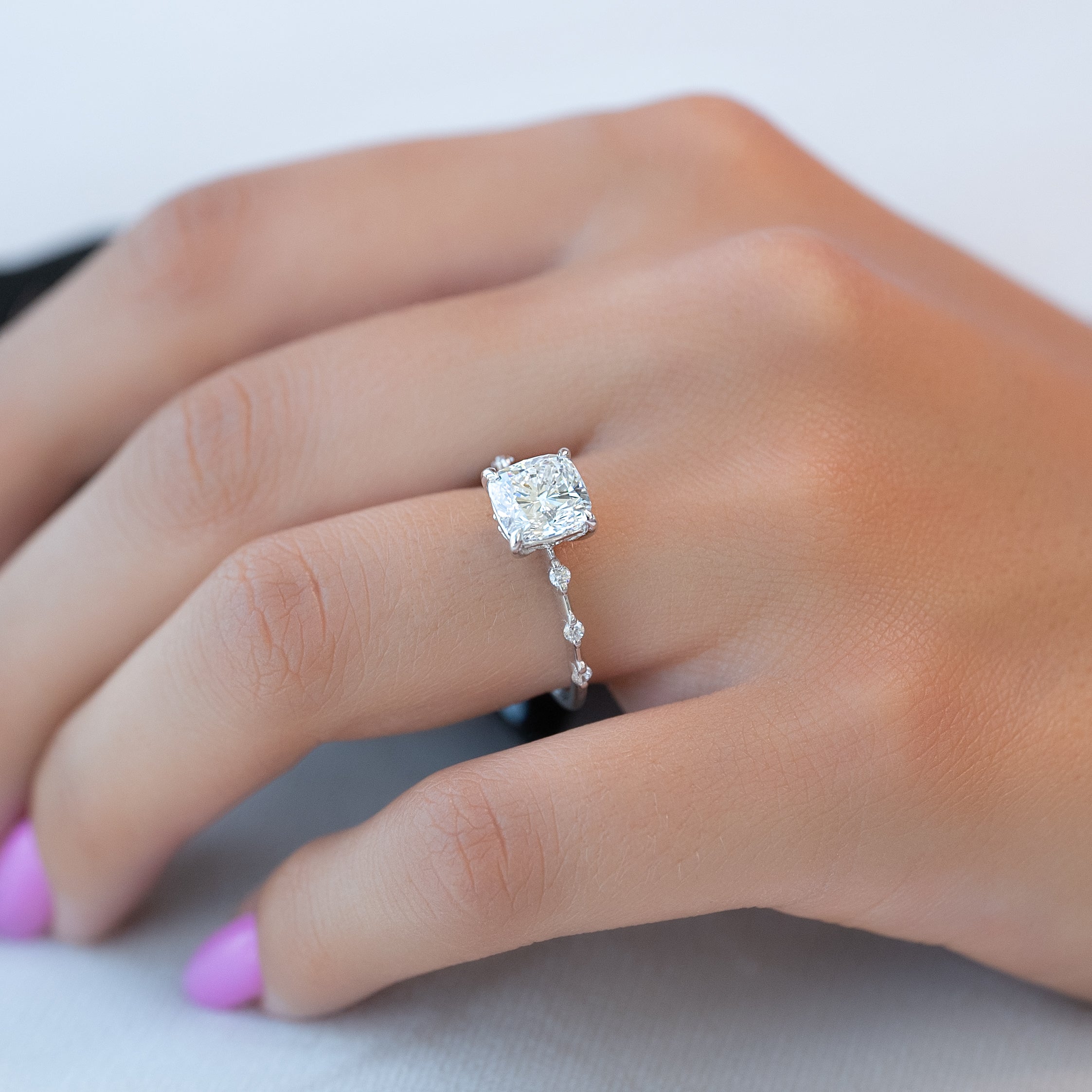 2.0 - 4.0 CT Cushion Cut Lab Grown Diamond Dainty Engagement Ring