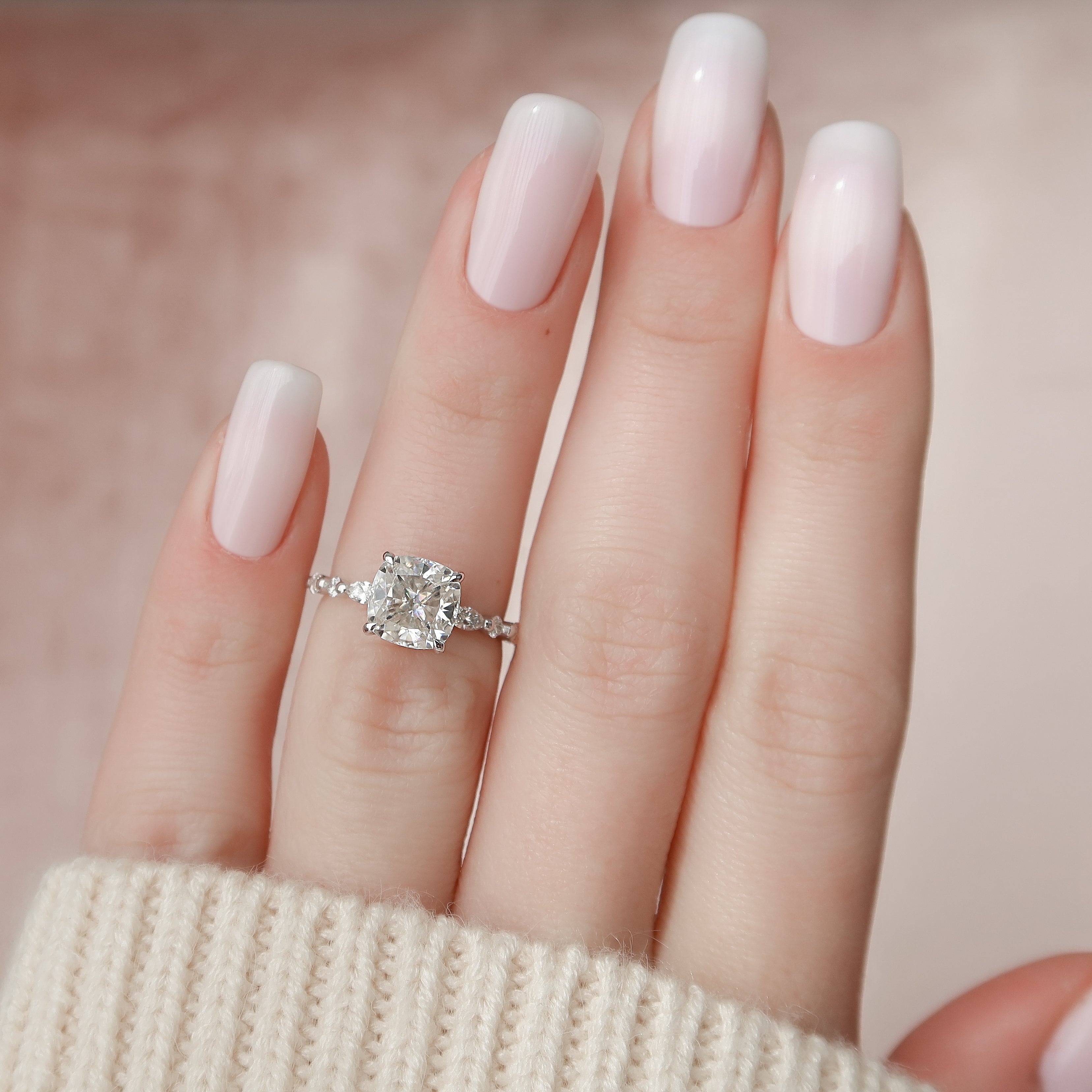 2.0 - 4.0 CT Cushion Cut Lab Grown Diamond Hidden Halo & Pave Engagement Ring