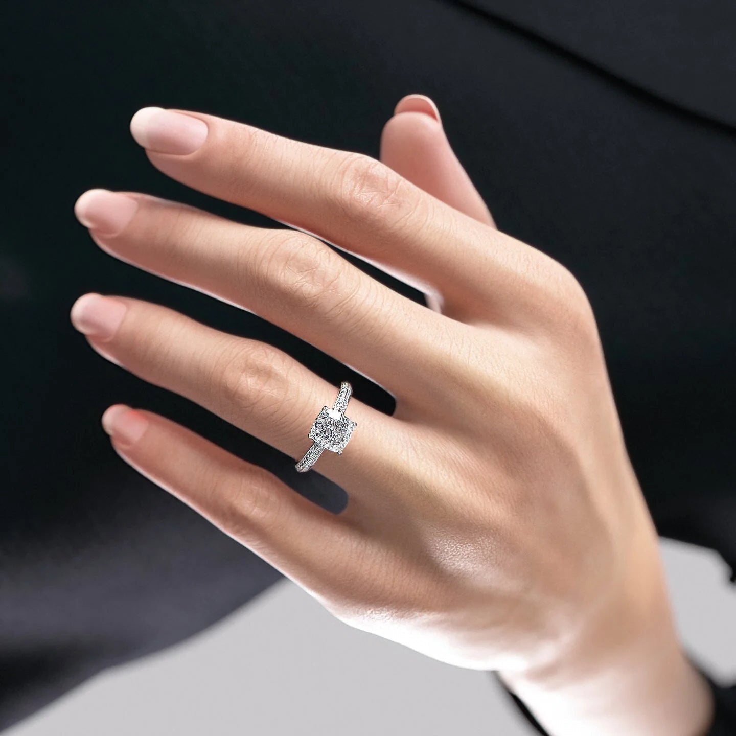 2.0 - 4.0 CT Cushion Cut CVD Diamond Hidden Halo & Pave Engagement Ring
