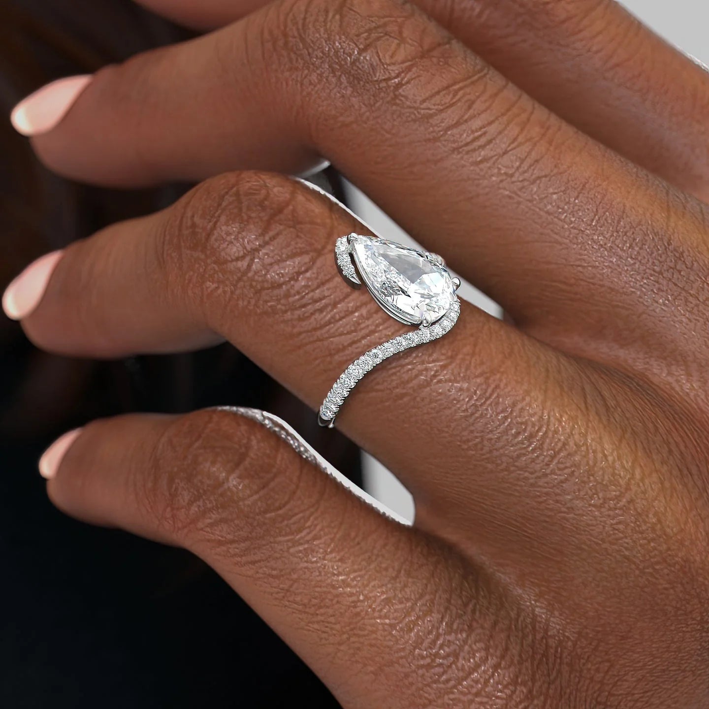 1.0 - 3.0 CT Pear Cut Lab Grown Diamond Bypass Setting Engagement Ring
