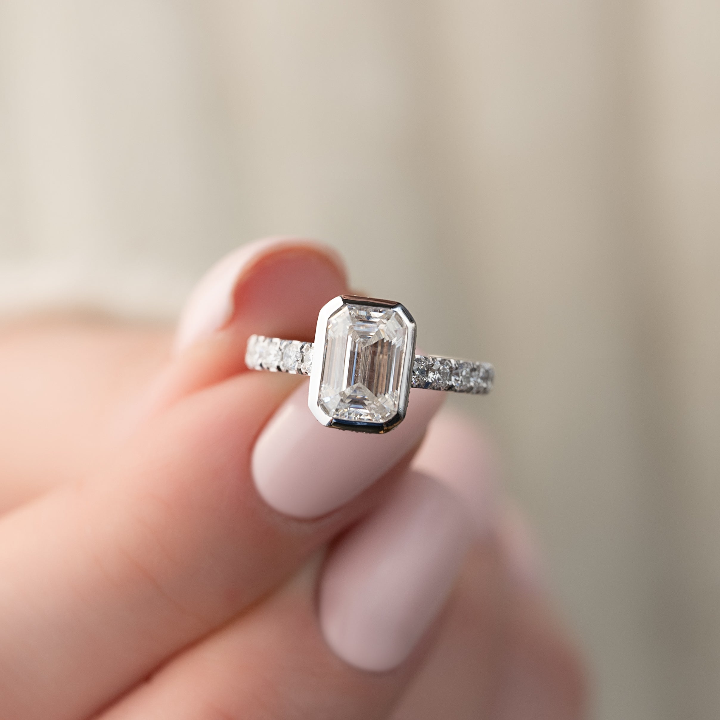 2.0 - 4.0 CT Emerald Cut Lab Grown Diamond Pave Engagement Ring