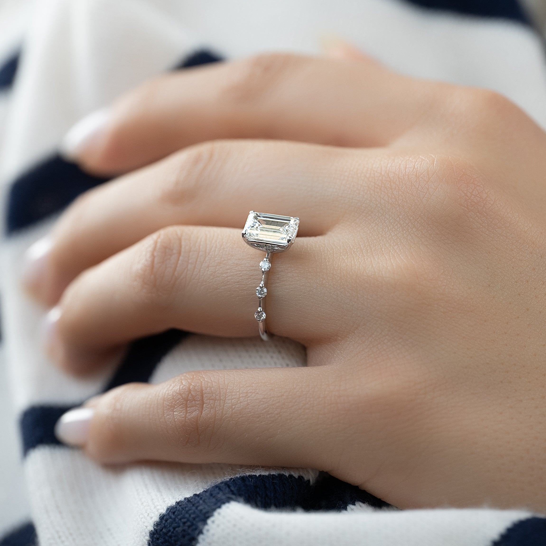 1.50 - 3.50 CT Emerald Cut Lab Grown Diamond Dainty Pave Engagement Ring