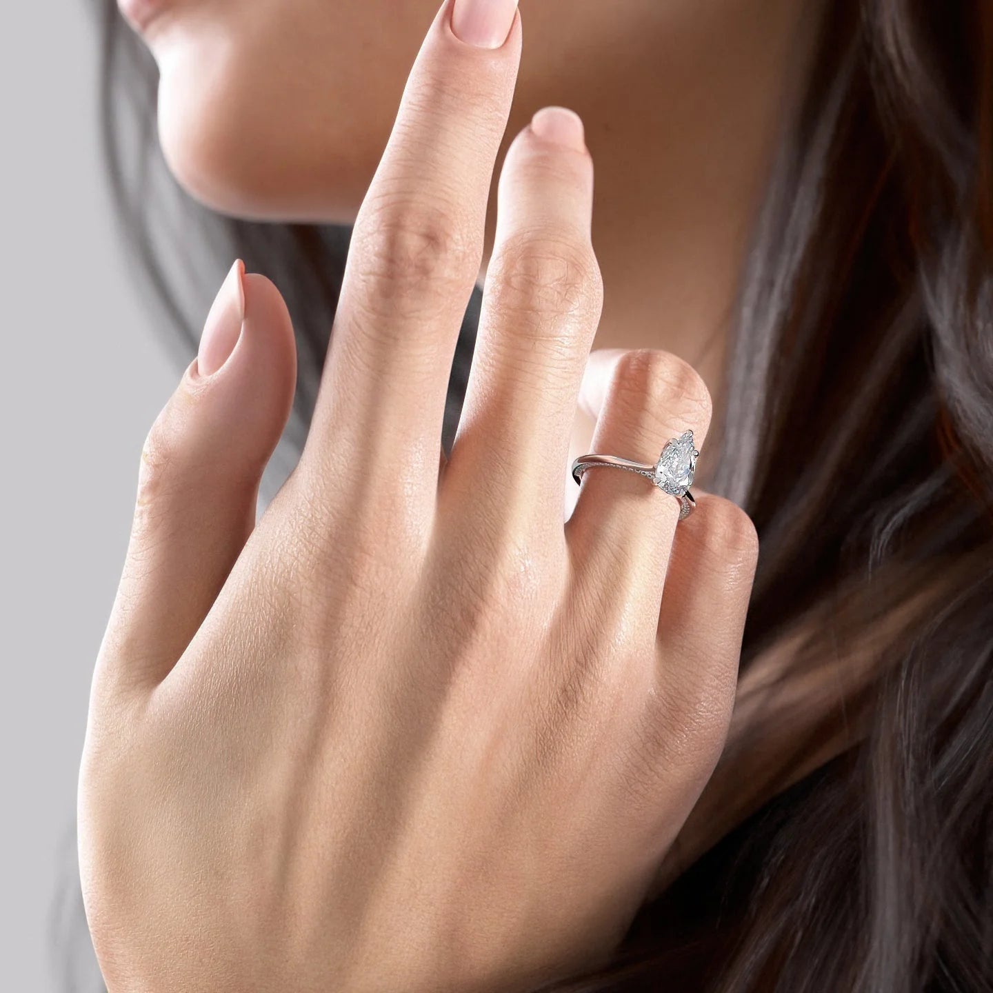 1.0 - 3.0 CT Pear Cut CVD Diamond pave Engagement Ring