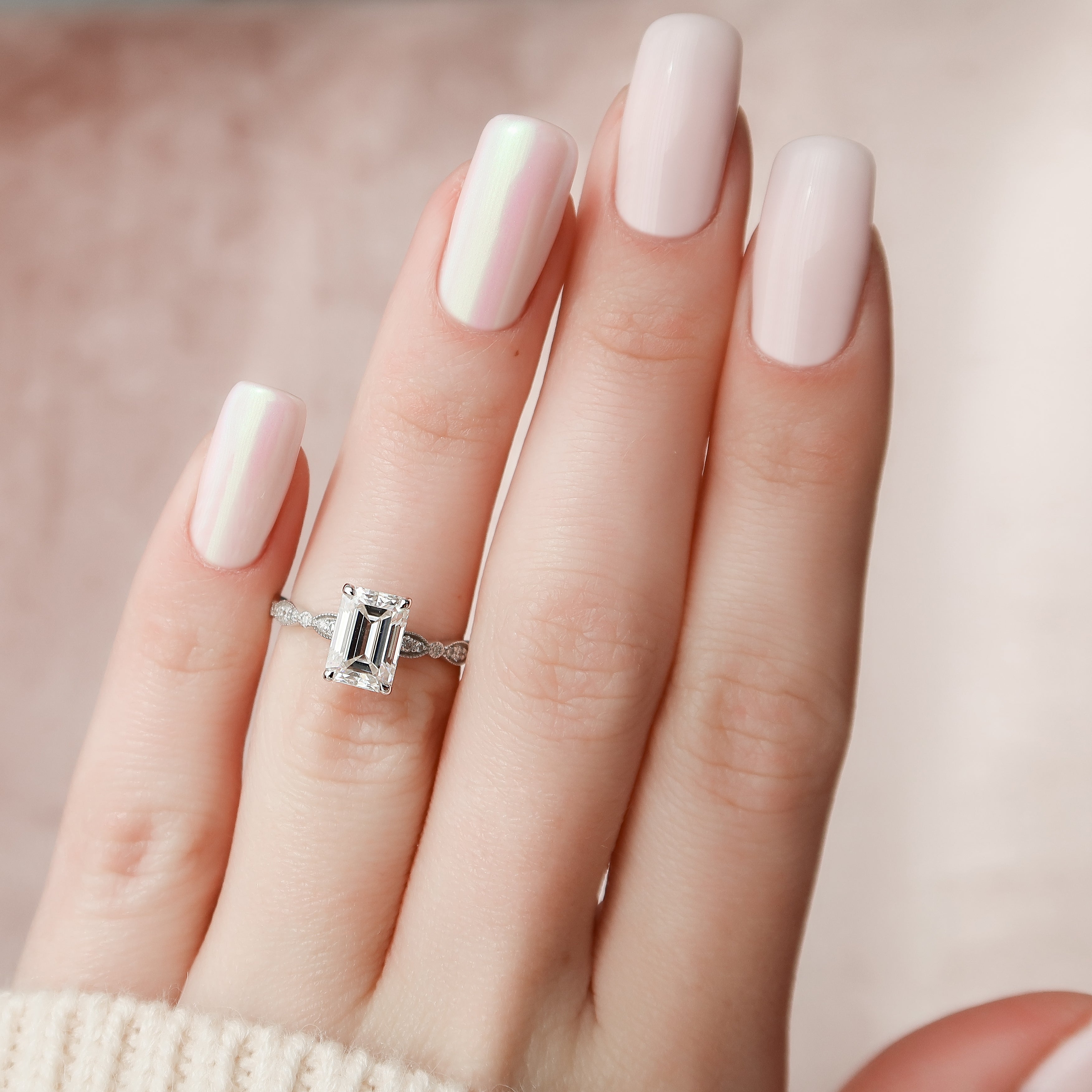 1.0 - 3.0 CT Emerald Cut Lab Grown Diamond Milgrain Setting Engagement Ring