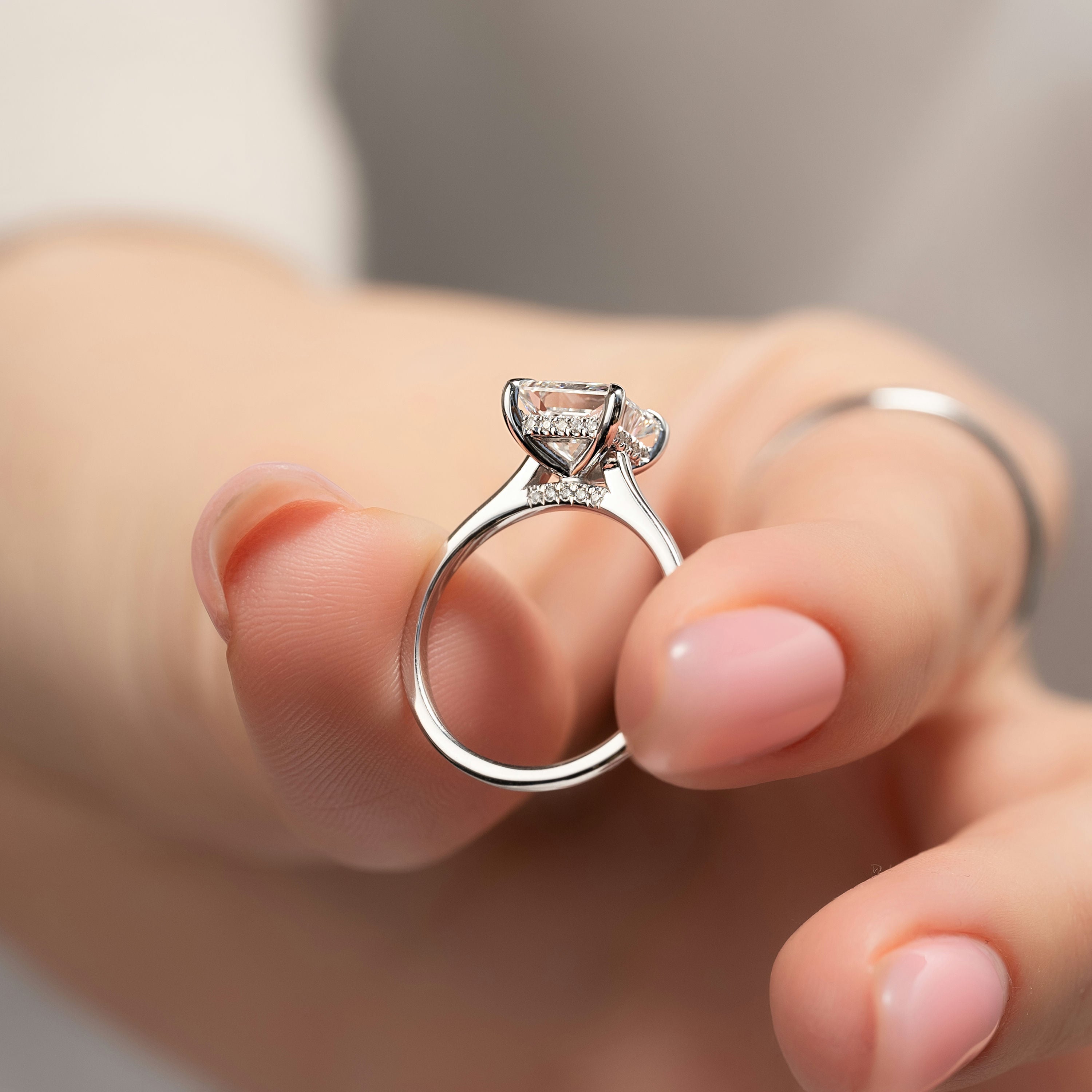 1.0 -3.0 Carat Princess Shape cathedral solitaire Setting Engagement Ring