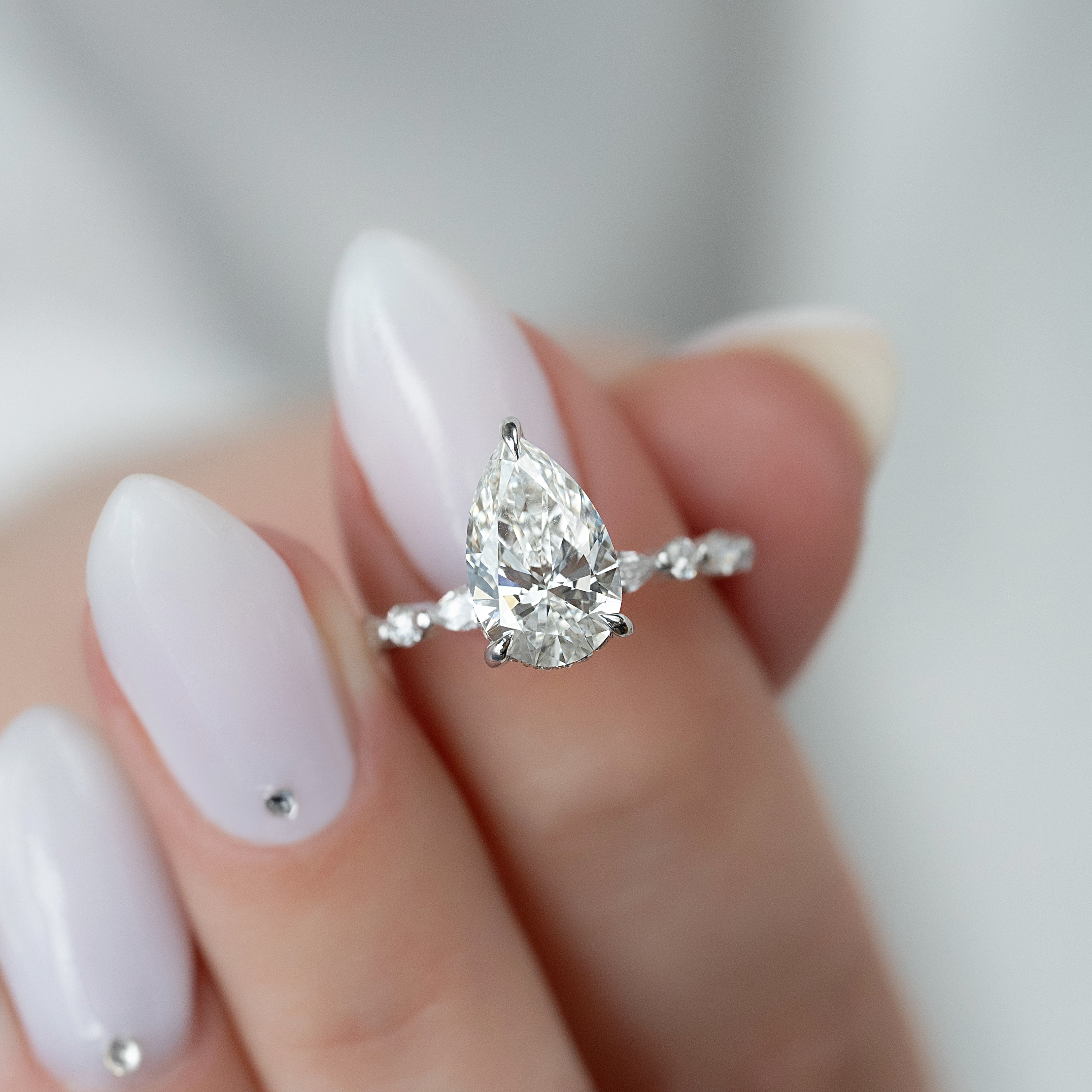 1.50 - 3.50 CT Pear Cut Lab Grown Diamond Hidden Halo & Pave Engagement Ring