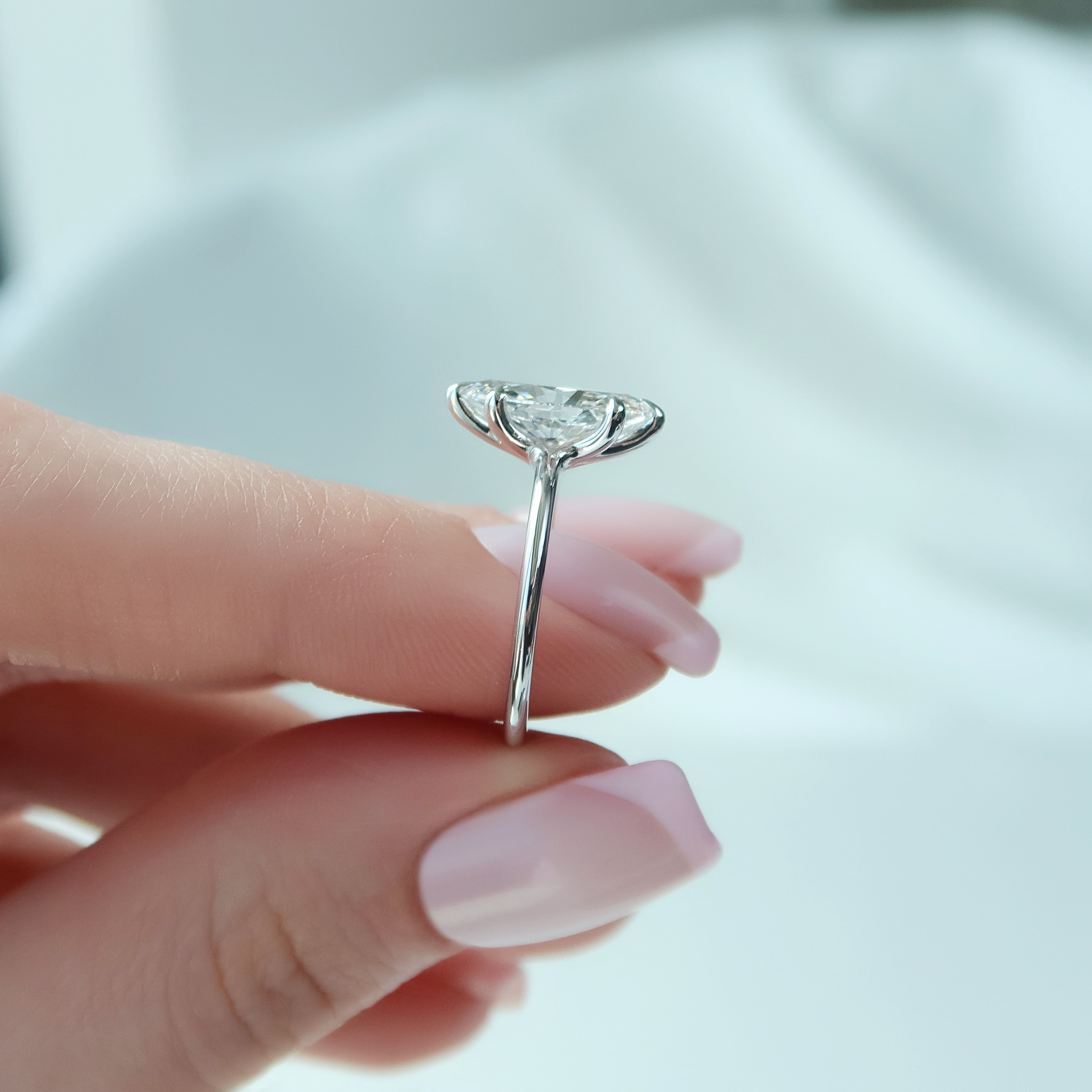 Marquise cut moissanite solitaire engagement ring in white gold setting, 2.0-4.0 CT