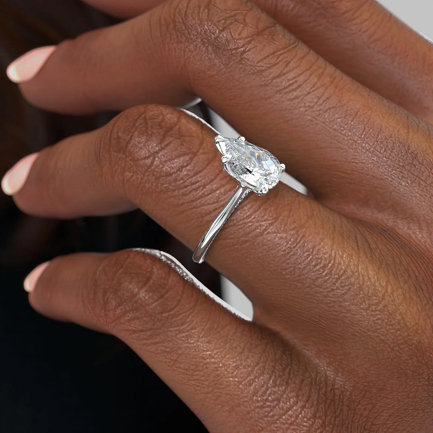 1.0 - 3.0 CT Pear Cut CVD Diamond pave Engagement Ring