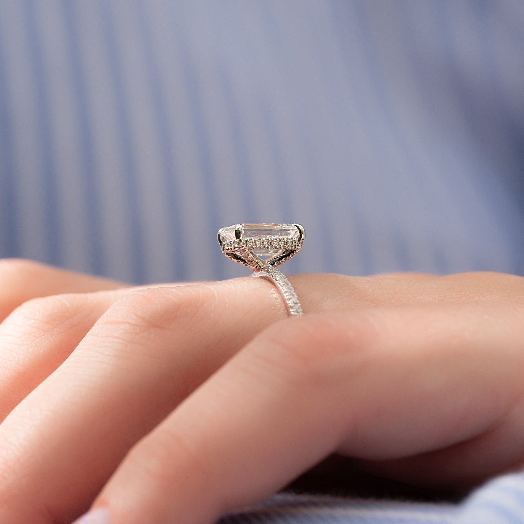 1.0 - 3.0 CT Emerald Cut Lab Grown Diamond Hidden Halo & Pave Engagement Ring