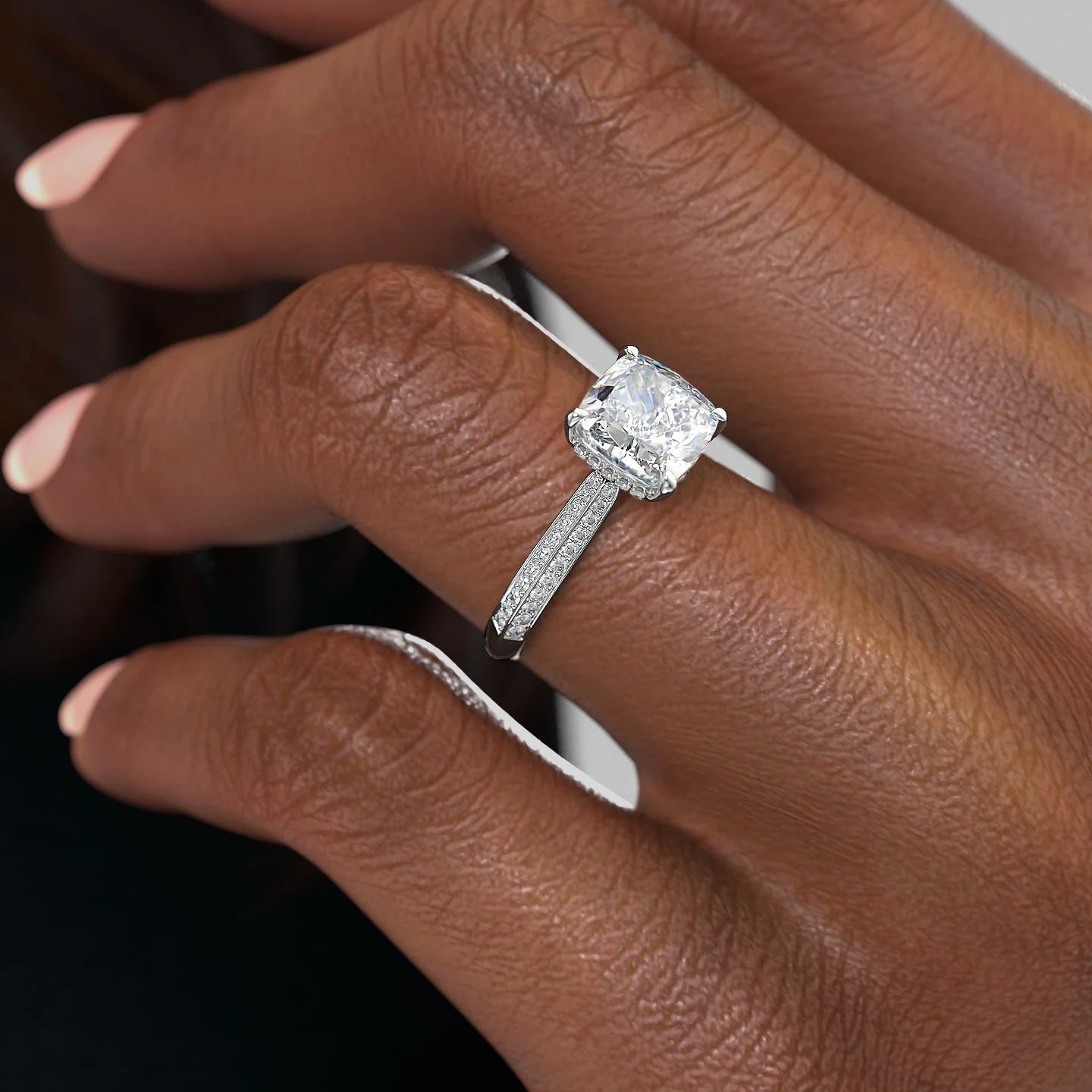 2.0 - 4.0 CT Cushion Cut CVD Diamond Hidden Halo & Pave Engagement Ring