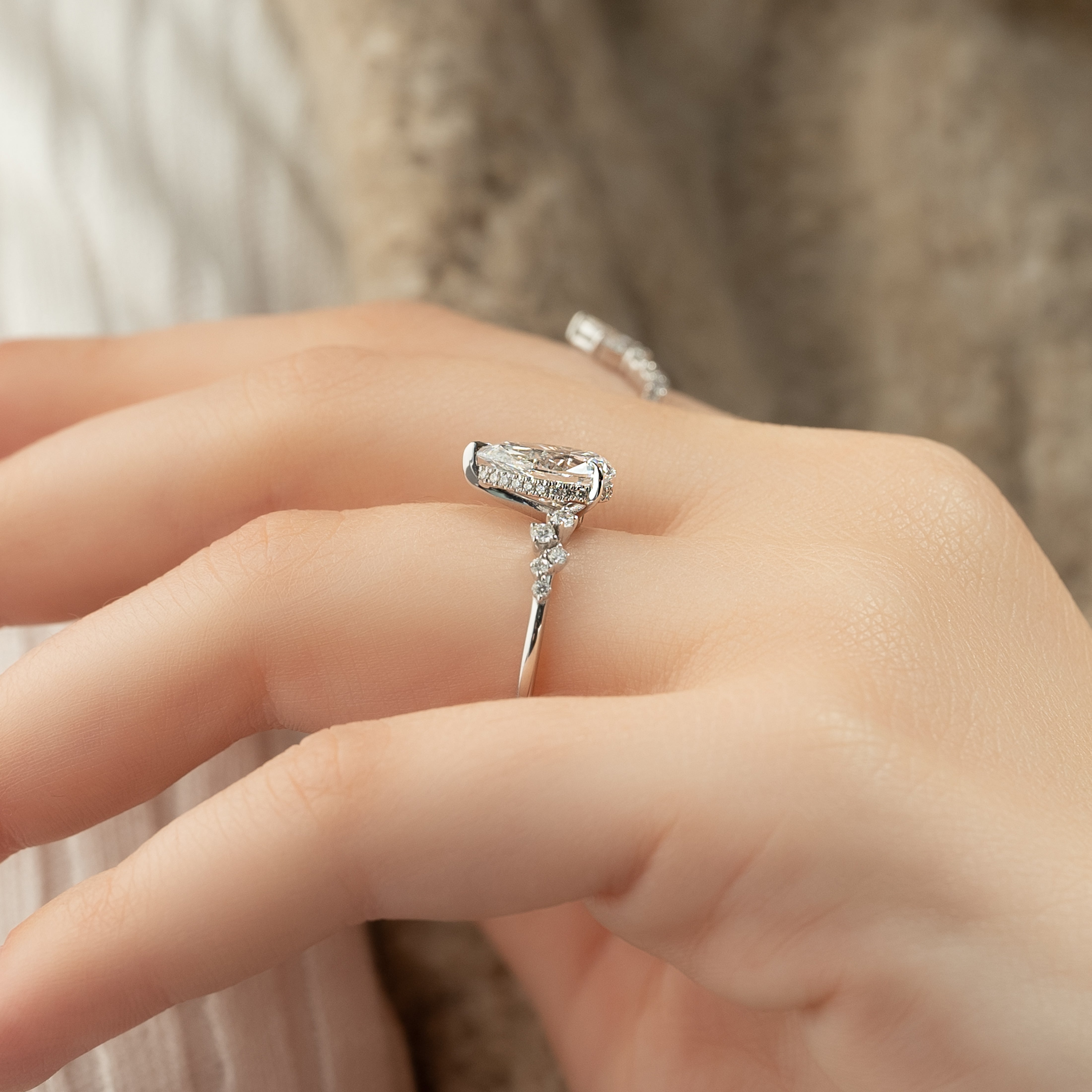 1.0- 3.0 CT Pear Cut Lab Grown Diamond Cluster Engagement Ring