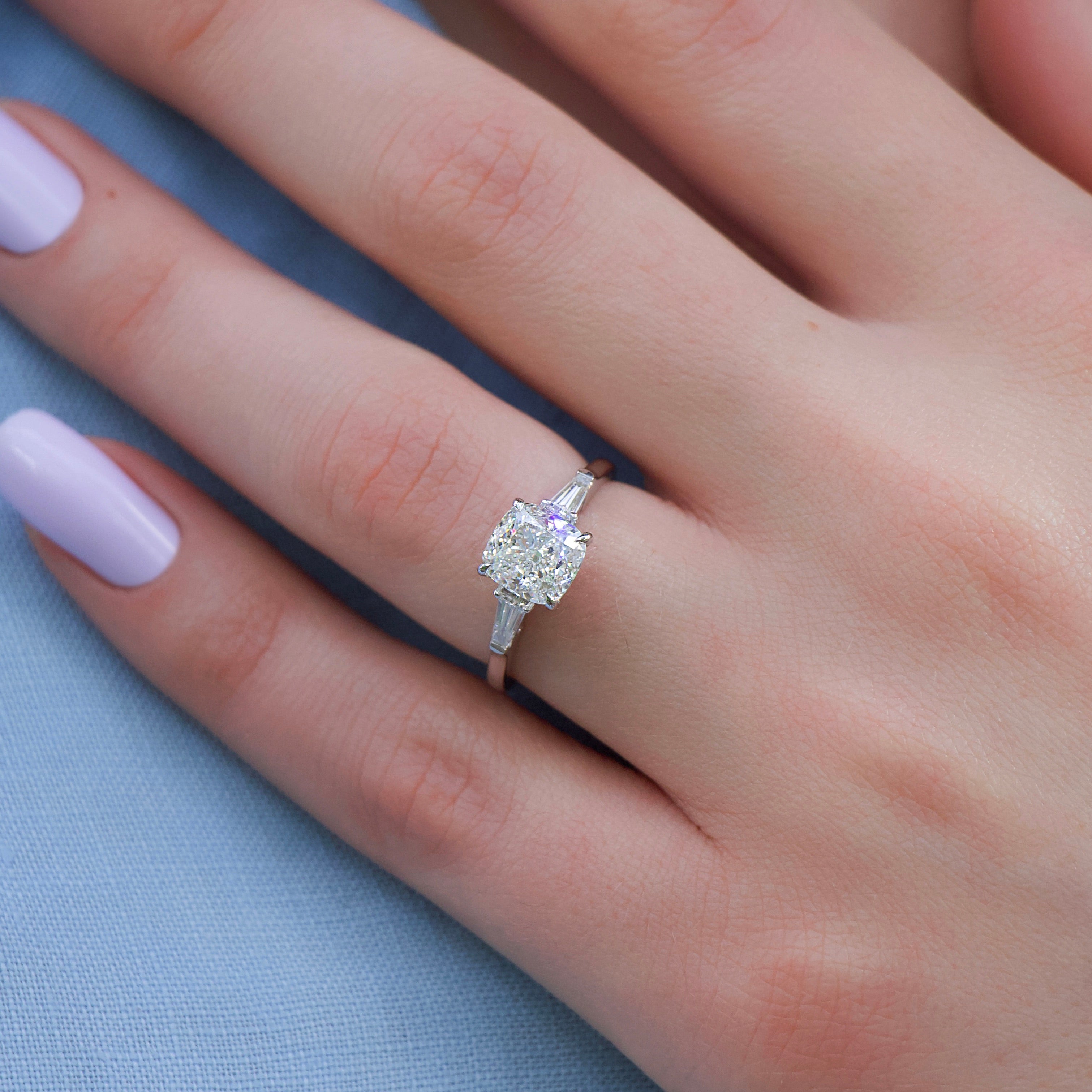 2.0 - 4.0 CT Cushion Cut CVD Diamond Three Stone Style Engagement Ring
