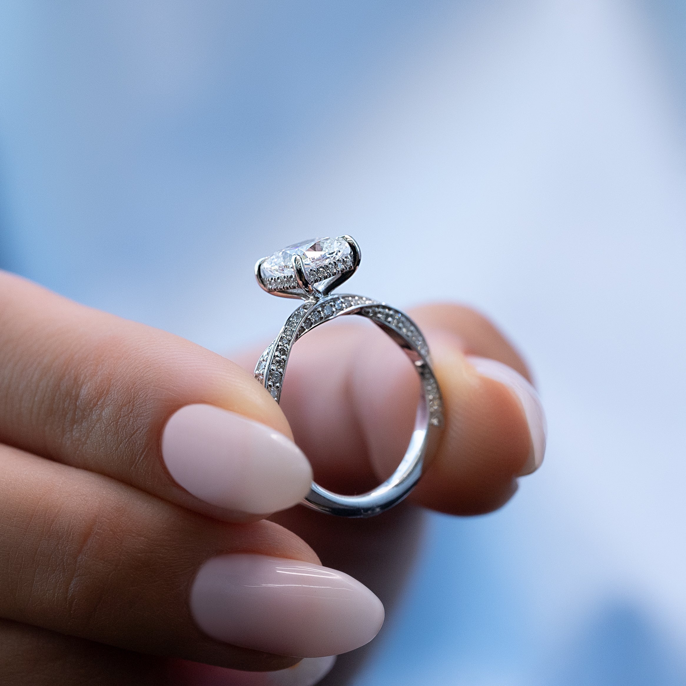 2.0 - 4.0 CT Cushion Cut Lab Grown Diamond Twisted Pave Engagement Ring