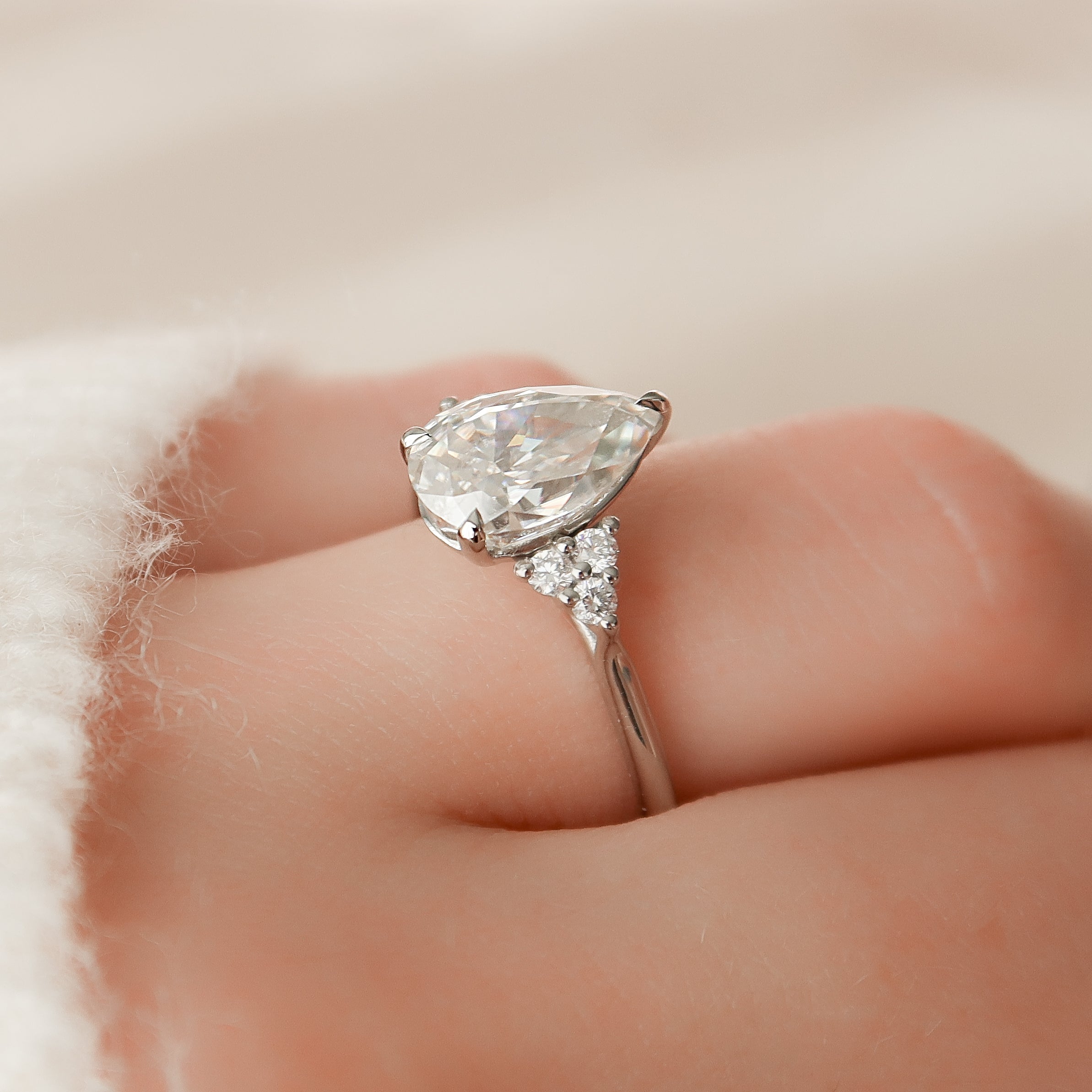 1.0 - 3.0 CT Pear Cut Lab Grown Diamond Cluster Engagement Ring