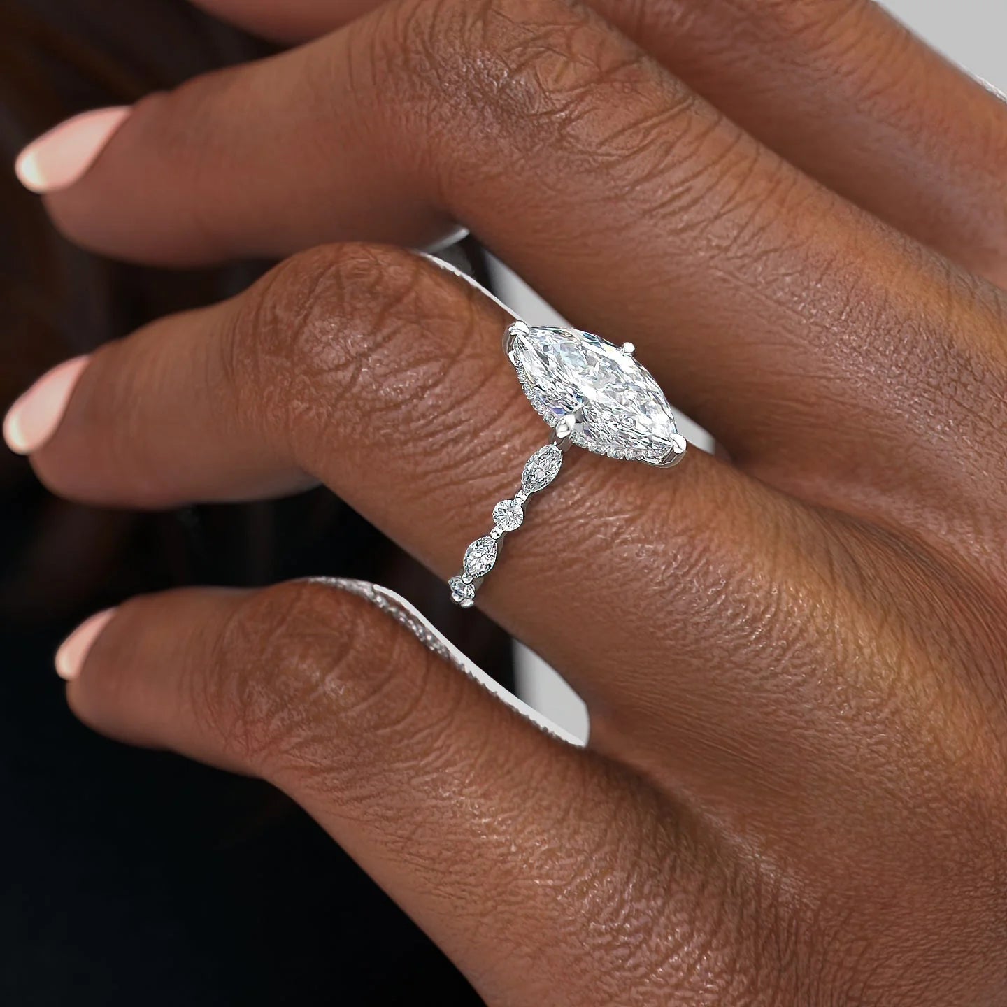 2.0 - 4.0 CT Marquise shaped CVD Diamond Pave Design Engagement Ring