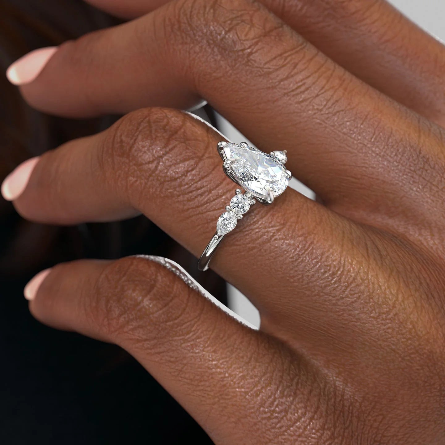 1.0 - 3.0 CT Pear Cut Lab Grown Diamond Five Stone Engagement Ring