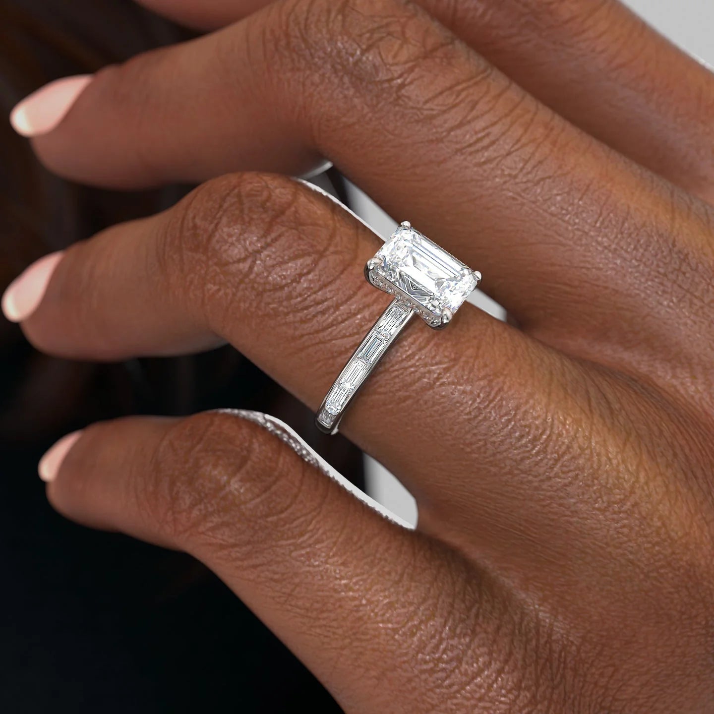 2.0 - 4.0 Carats Emerald Cut CVD Diamond Hidden Halo & Pave Engagement Ring