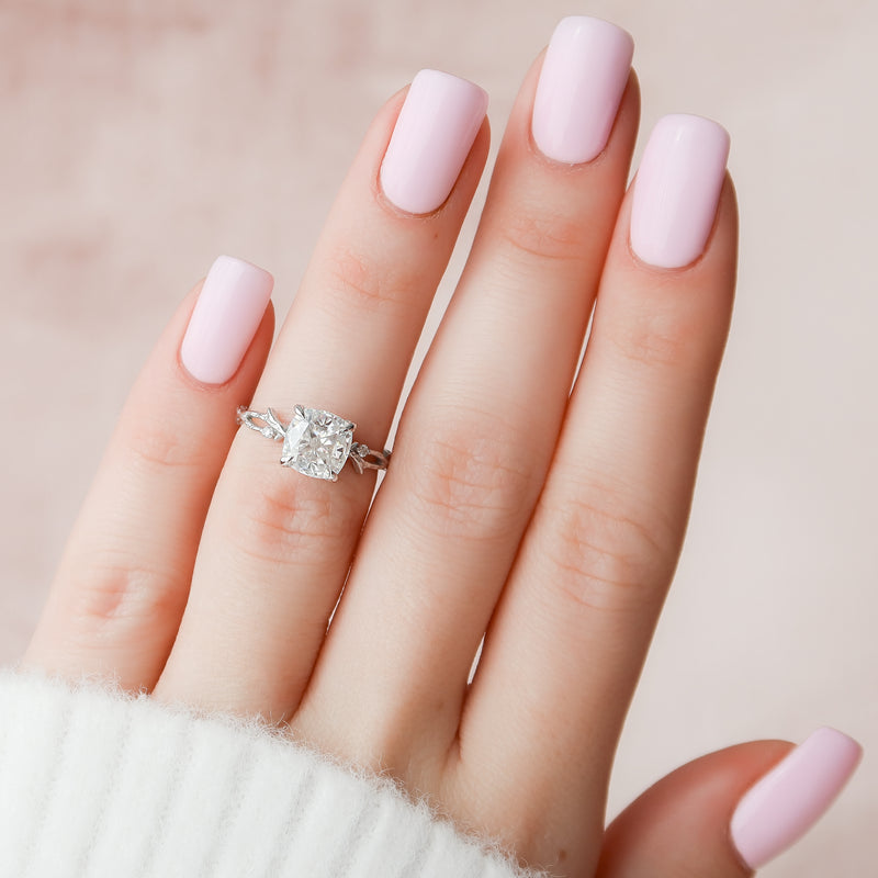 1.50 - 3.50 CT Cushion Cut Lab Grown Diamond twig Engagement Ring