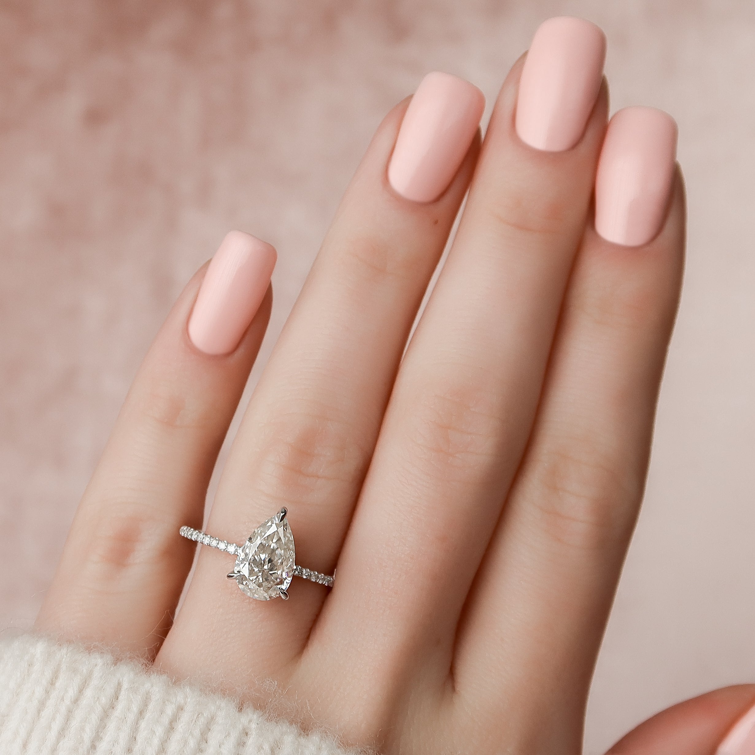 1.0 - 3.0 CT Pear Cut Lab Grown Diamond Hidden Halo & Pave Engagement Ring