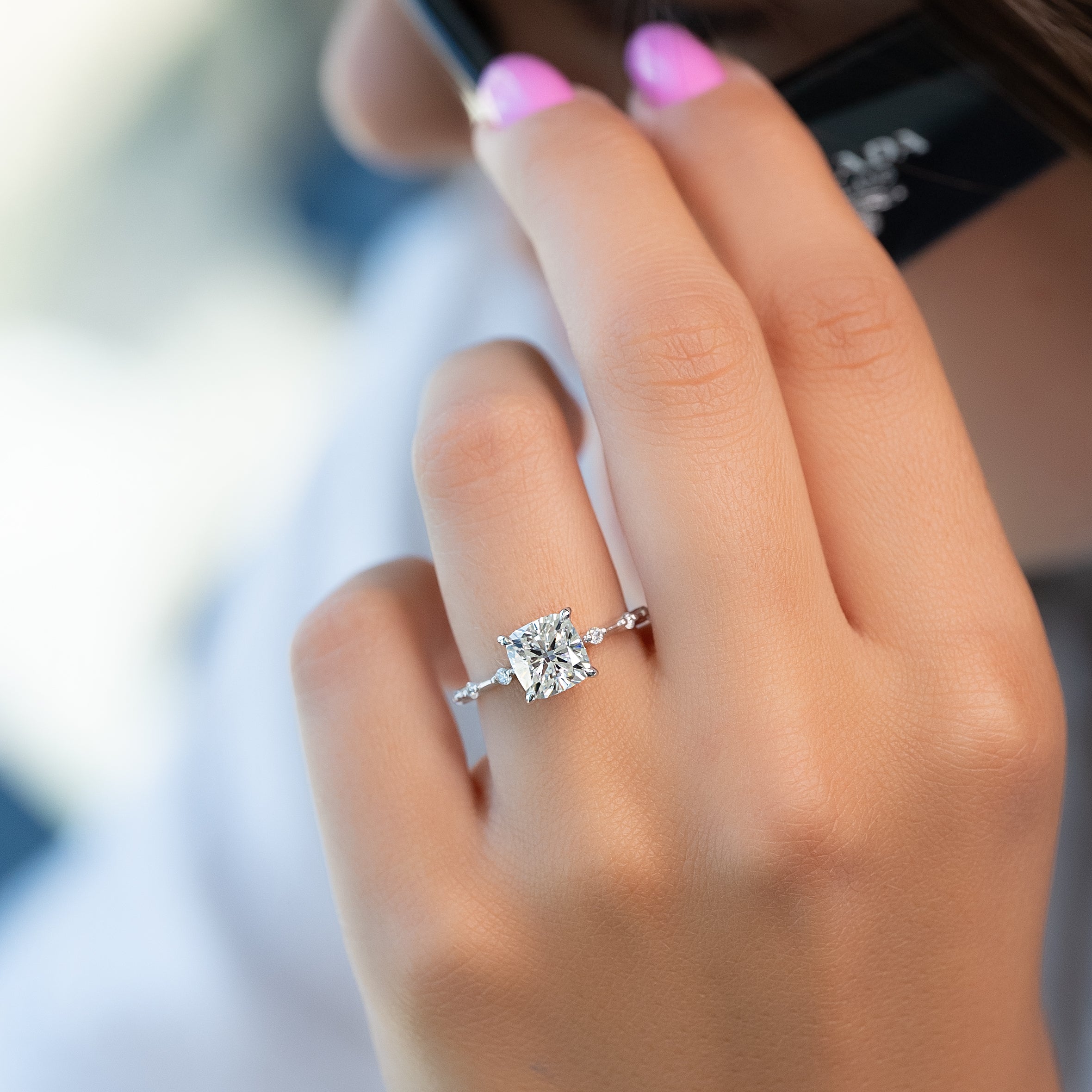 2.0 - 4.0 CT Cushion Cut Lab Grown Diamond Dainty Engagement Ring