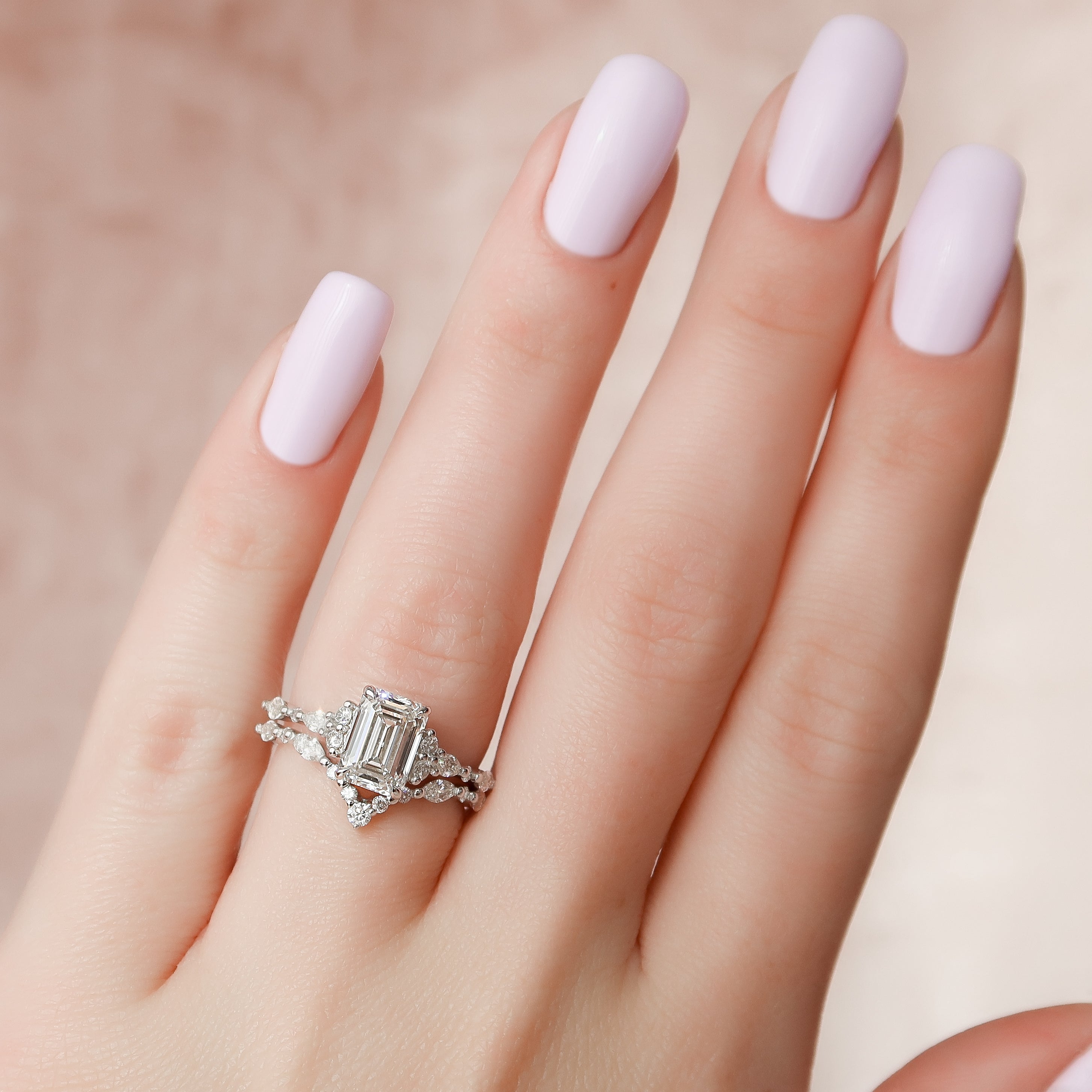 1.0 - 3.0 CT Emerald Cut  Lab Grown Diamond Cluster Engagement Ring