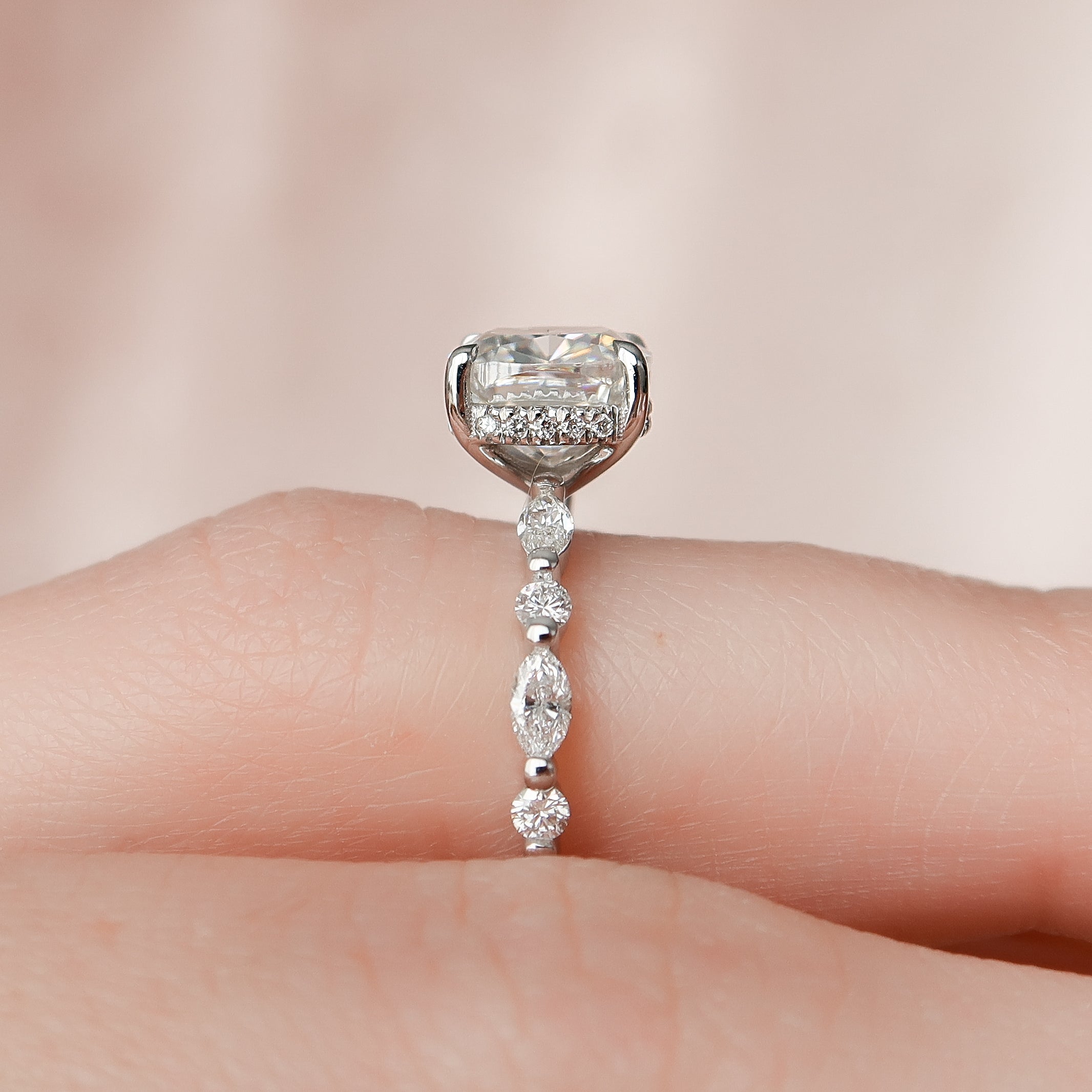 2.0 - 4.0 CT Cushion Cut Lab Grown Diamond Hidden Halo & Pave Engagement Ring