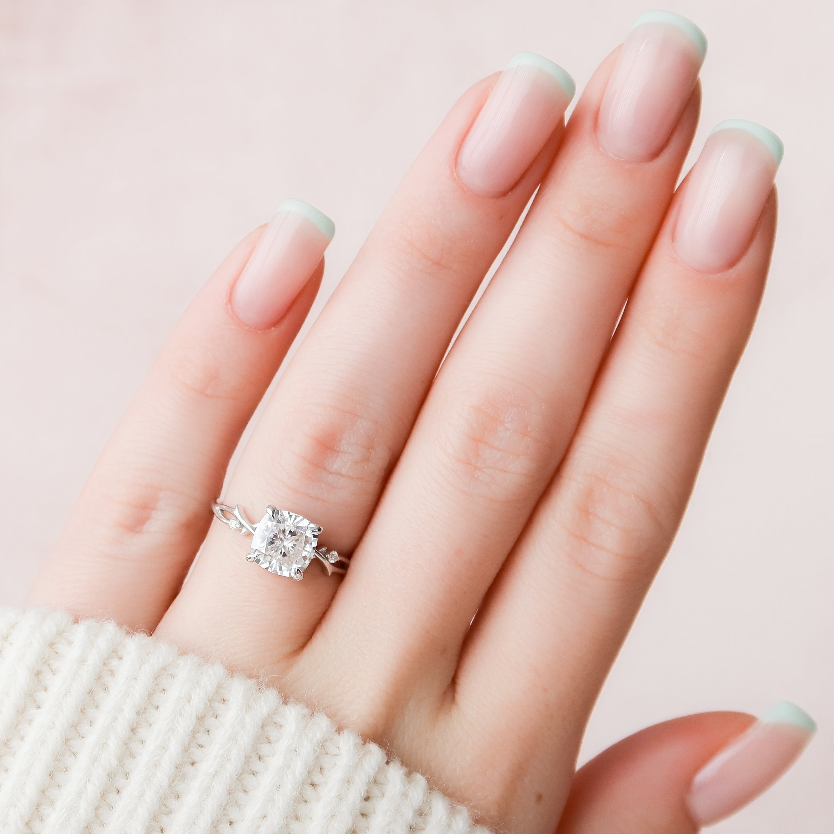 1.50 - 3.50 CT Cushion Cut Lab Grown Diamond twig Engagement Ring