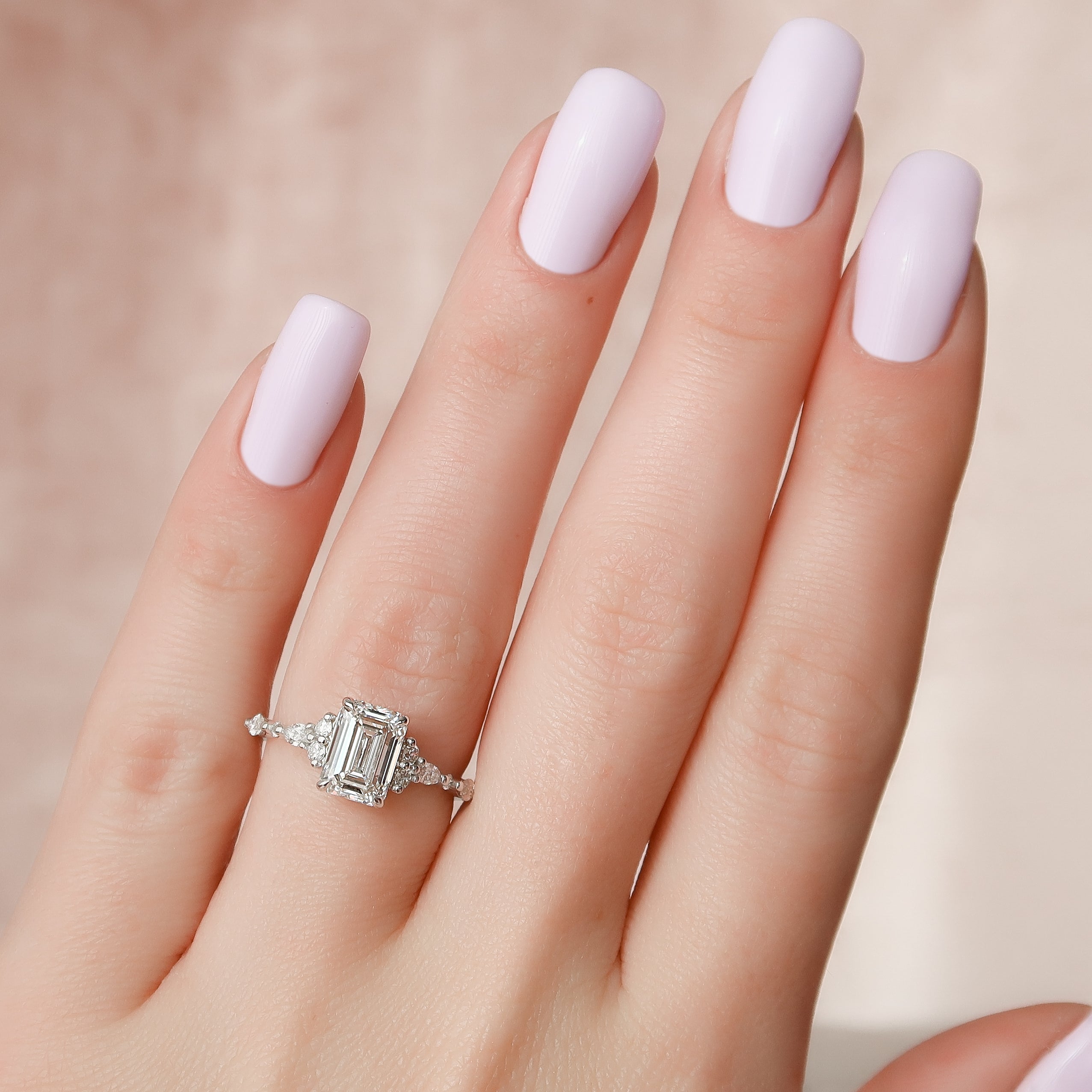 1.0 - 3.0 CT Emerald Cut  Lab Grown Diamond Cluster Engagement Ring