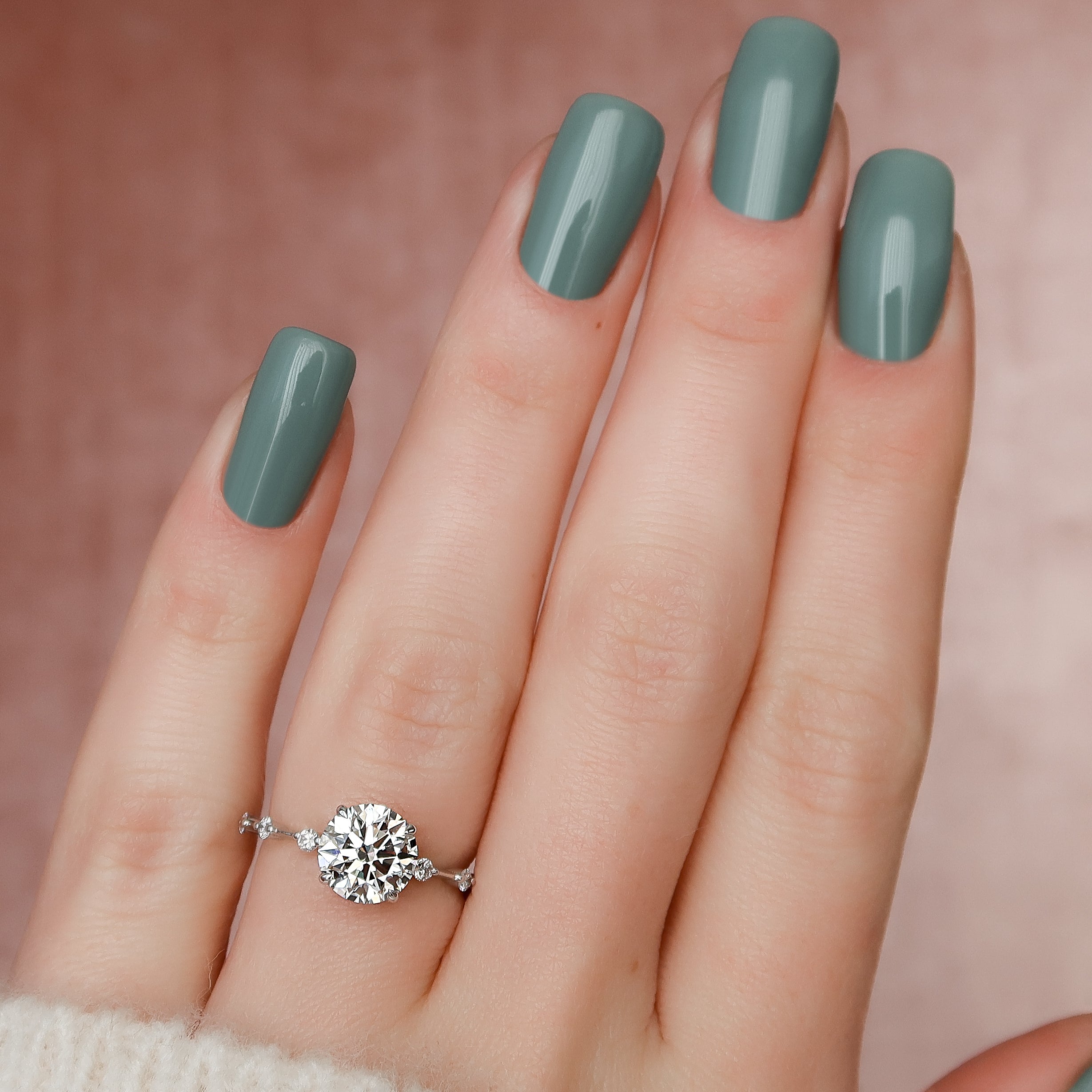 Round cut CVD diamond dainty engagement ring with slim band in white gold