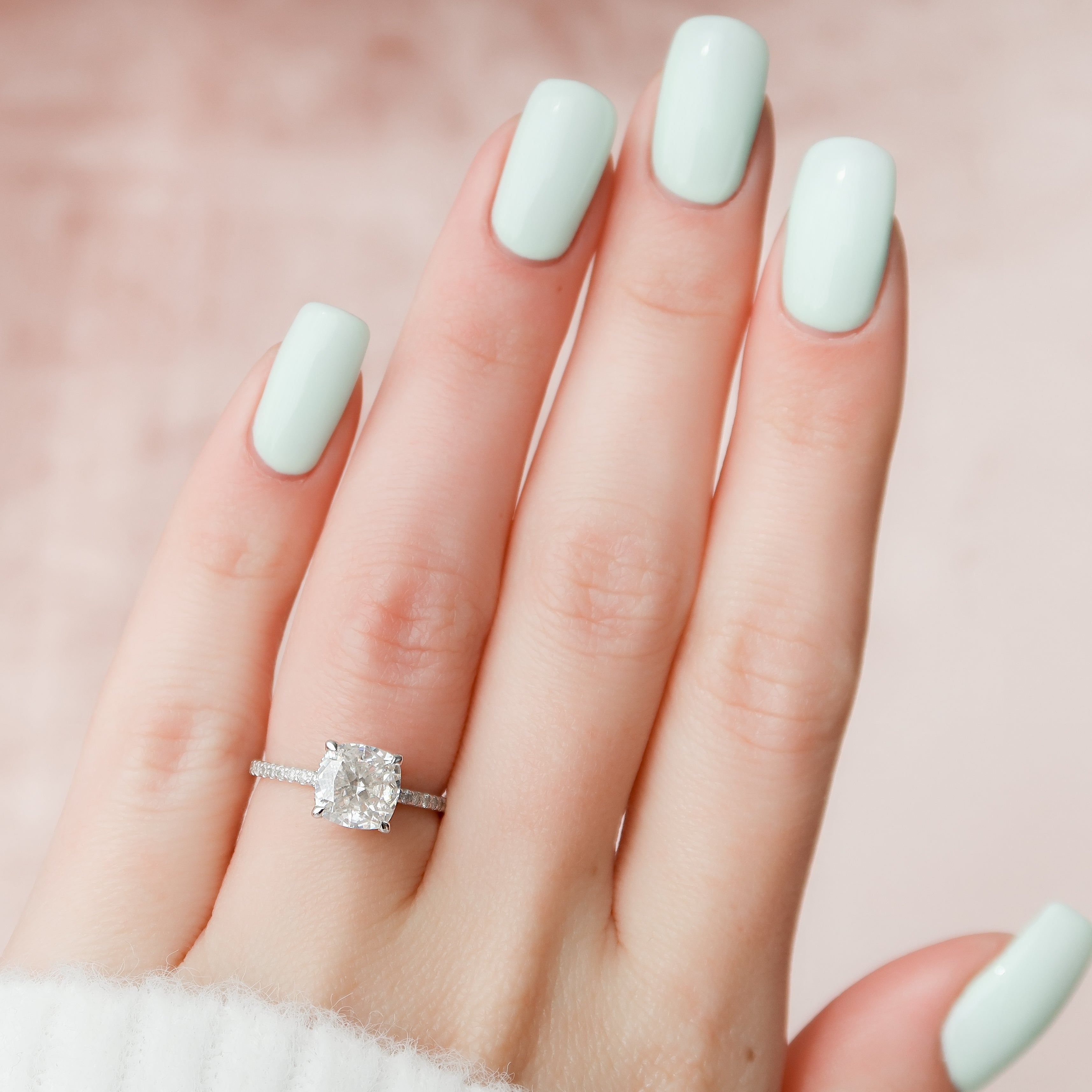 2.0 - 3.0 CT Cushion Cut Lab Grown Diamond Hidden Halo & Pave Engagement Ring