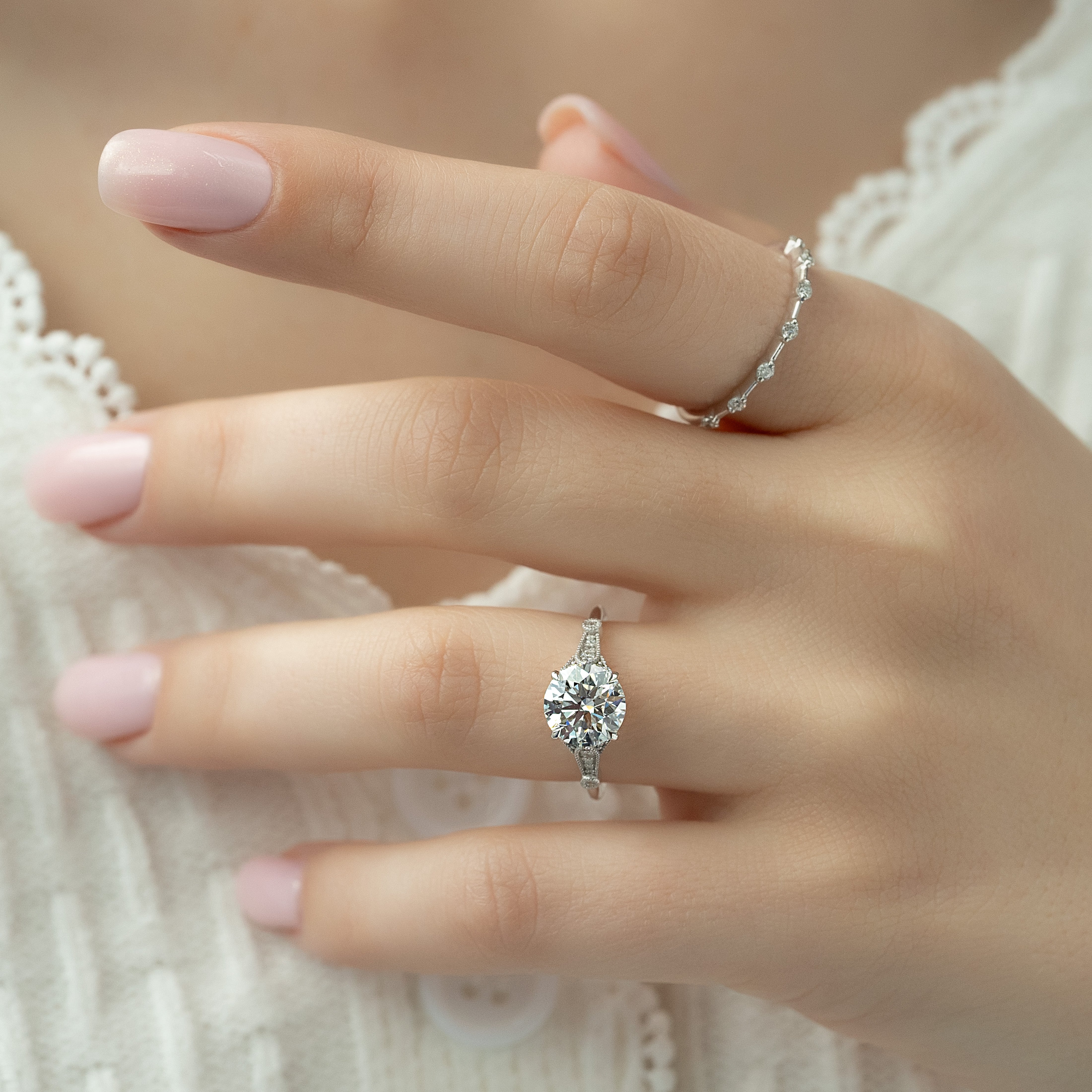 2.0 - 4.0 CT Round Cut Lab Grown Diamond Milgrain Engagement Ring