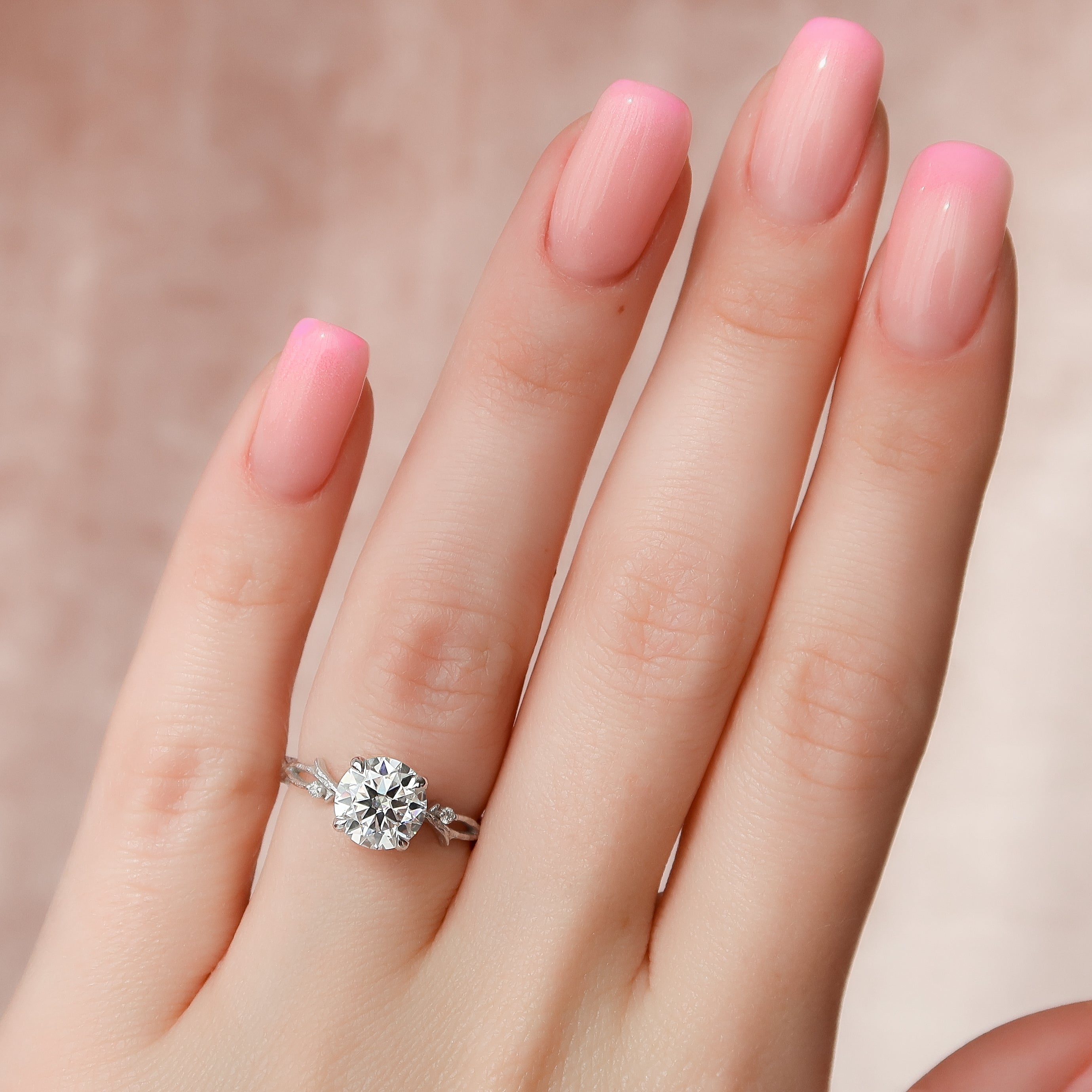 1.0 - 3.0 CT Round Cut CVD Diamond Twig Setting Engagement Ring