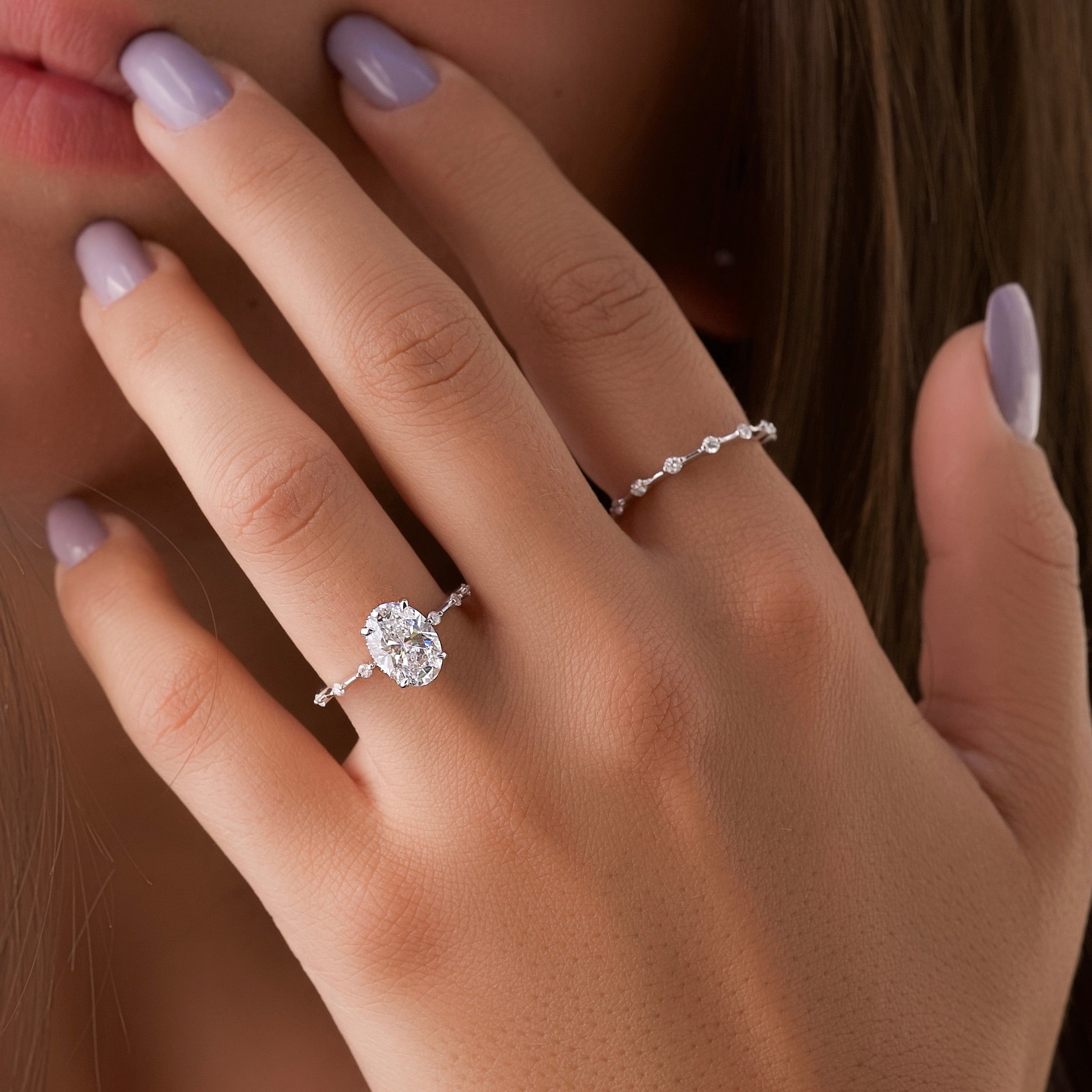 2.0 -4.0 CT Oval Cut Lab Grown Diamond Dainty Engagement Ring
