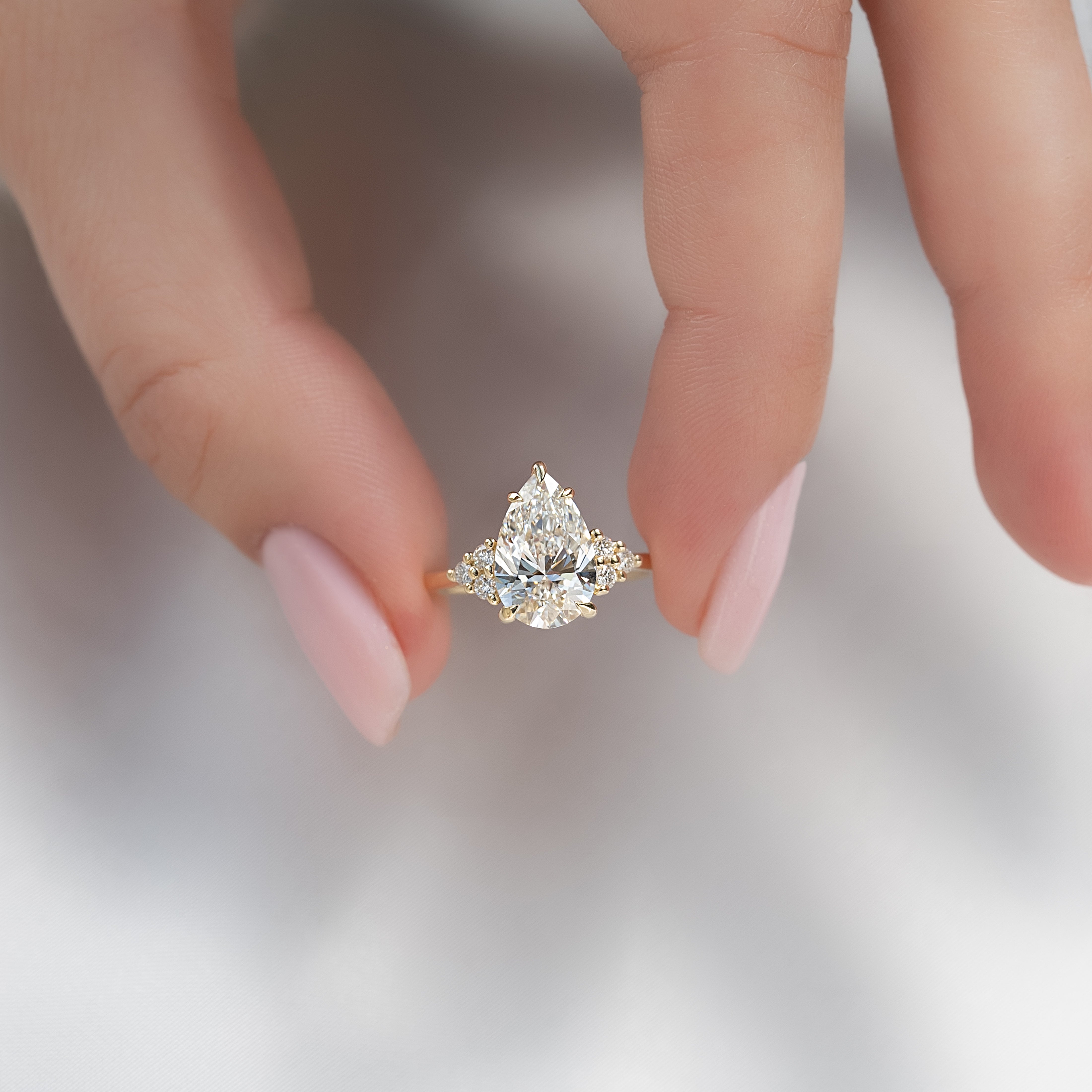 1.0 - 3.0 CT Pear Cut Lab Grown Diamond Cluster Engagement Ring