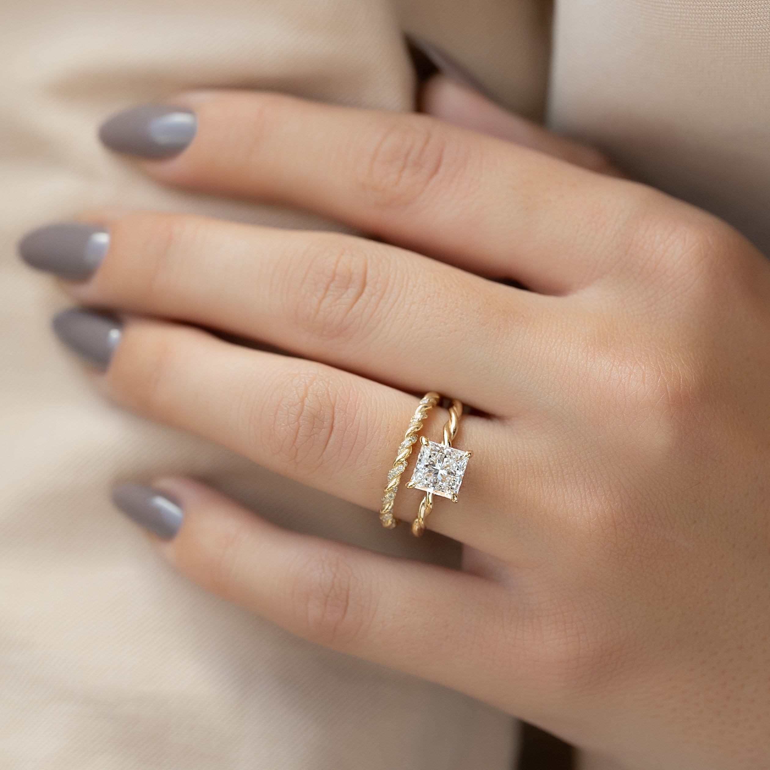 1.0 -3.0 Carat Princess Shape Twisted Hidden Halo Setting Engagement Ring