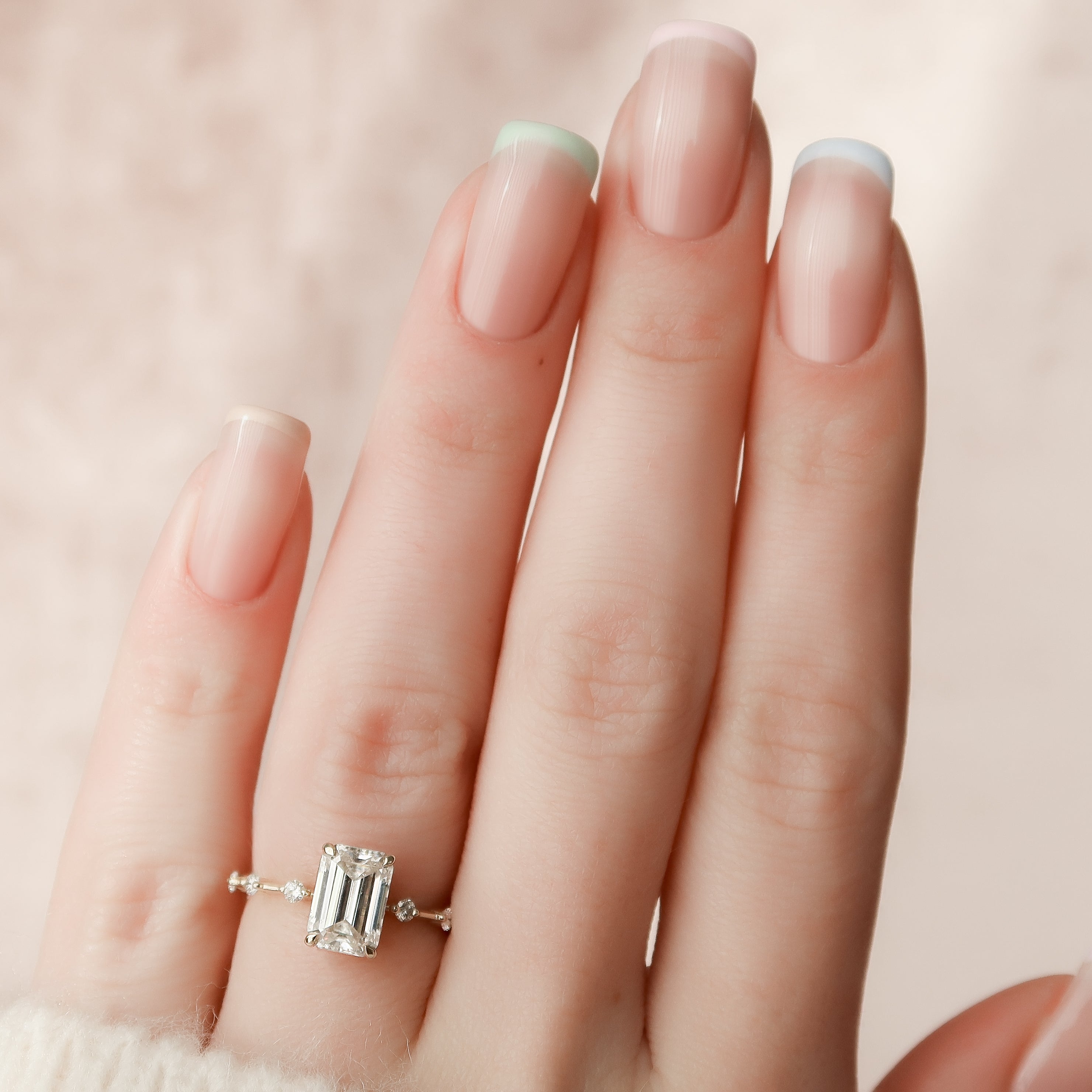 1.50 - 3.50 CT Emerald Cut Lab Grown Diamond Dainty Pave Engagement Ring