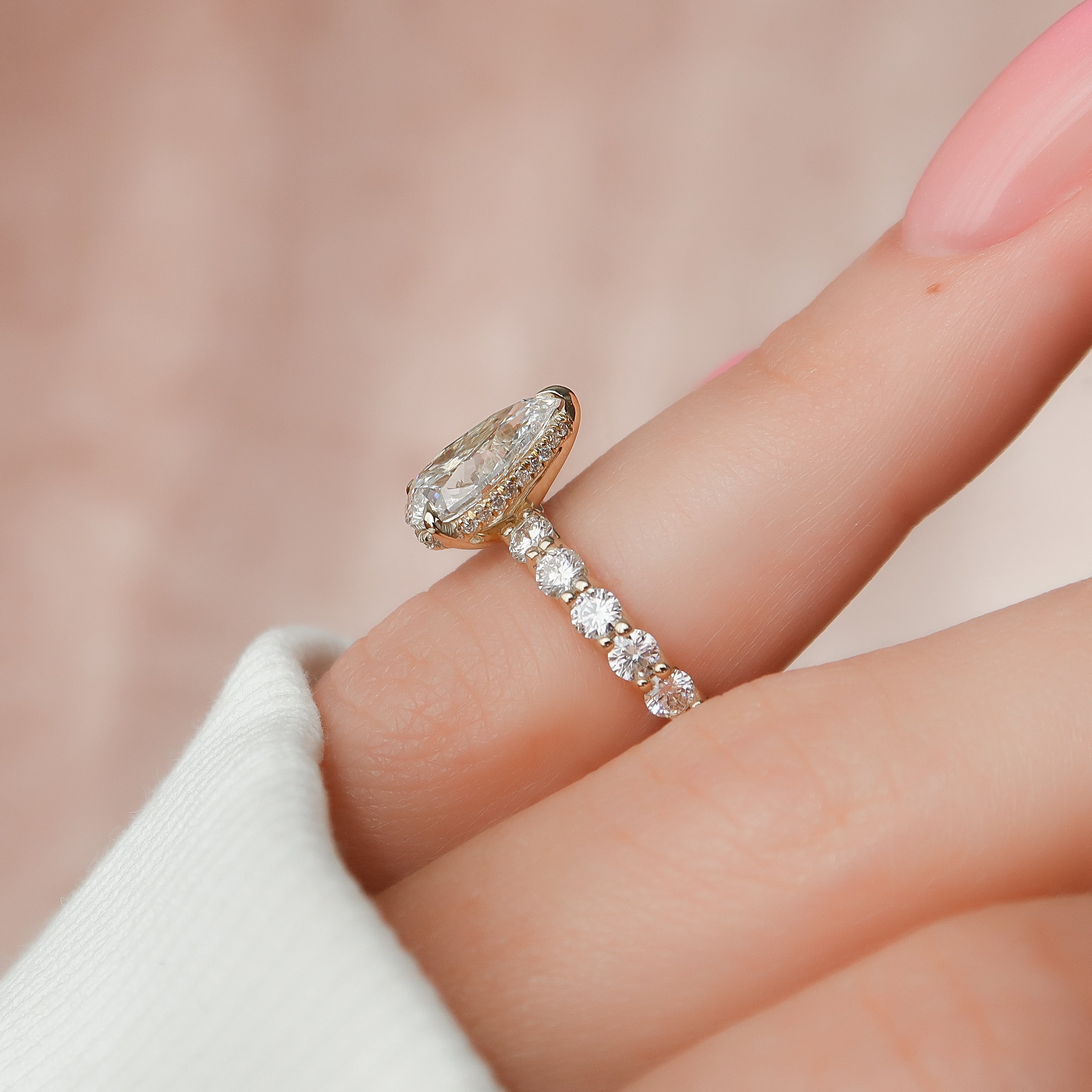 2.0 - 4.0 CT Pear Cut Lab Grown Diamond Hidden Halo & Pave Engagement Ring