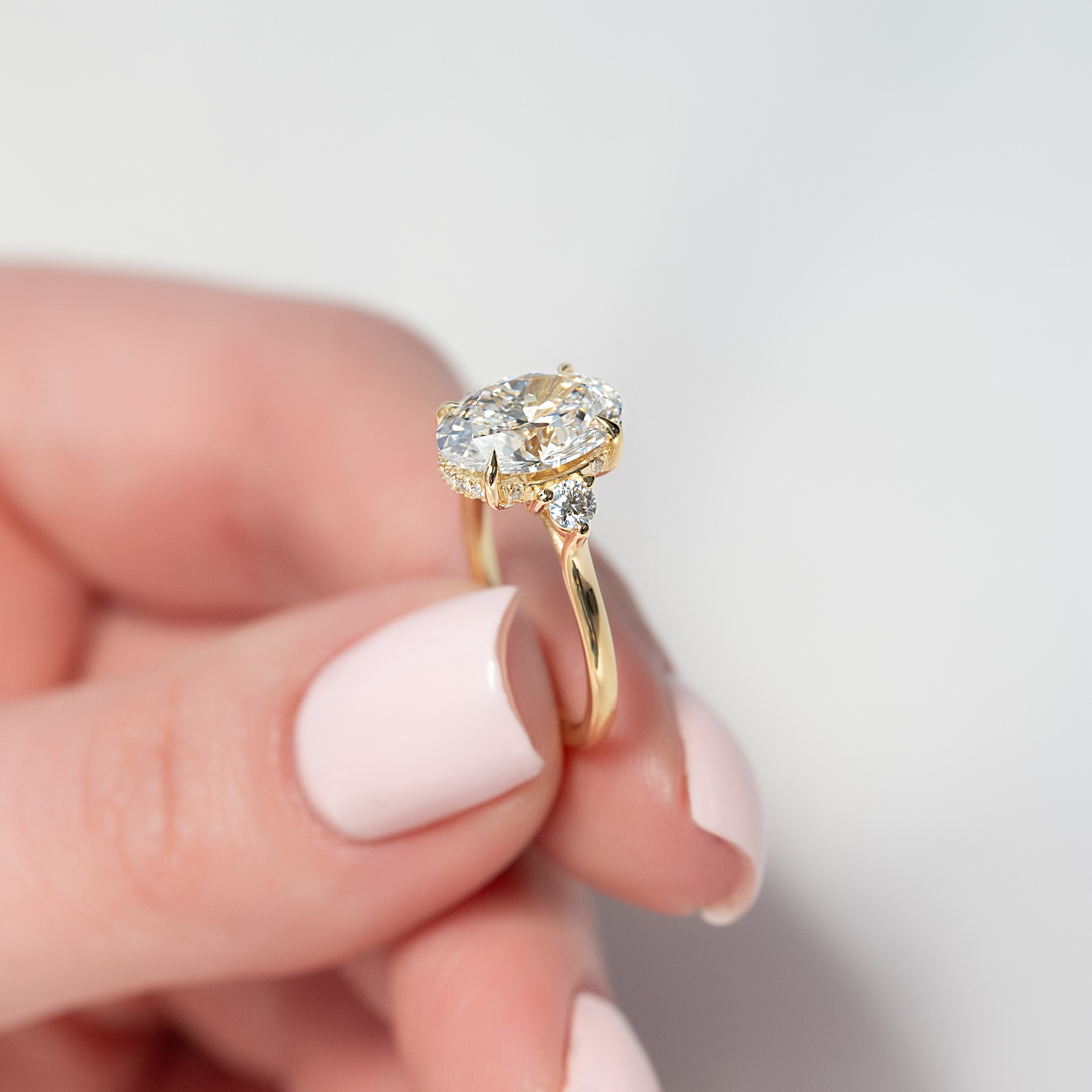 2.0- 4.0 CT Oval Cut Lab Grown Diamond Three Stone Style Engagement Ring
