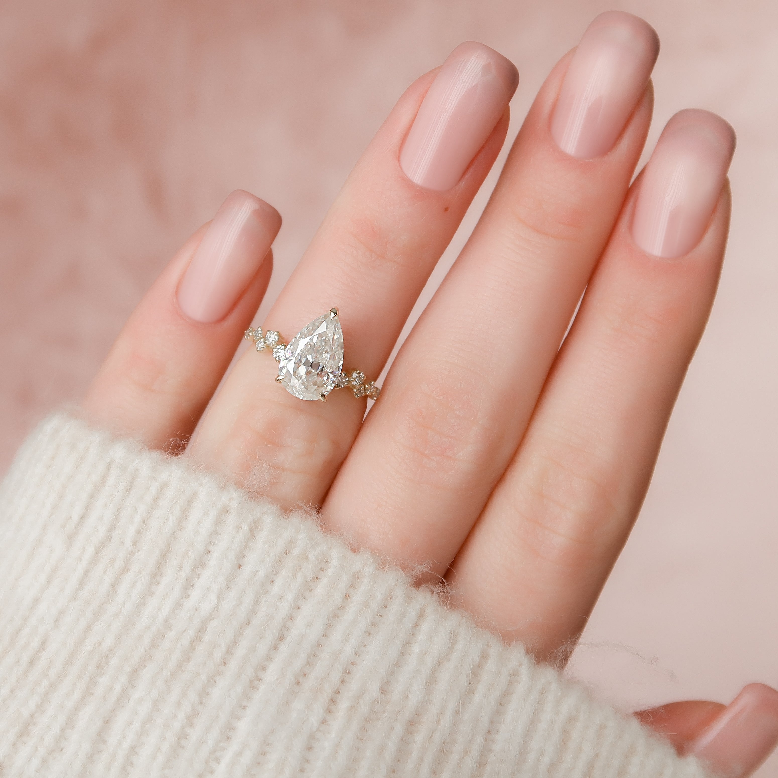1.0- 3.0 CT Pear Cut Lab Grown Diamond Cluster Engagement Ring