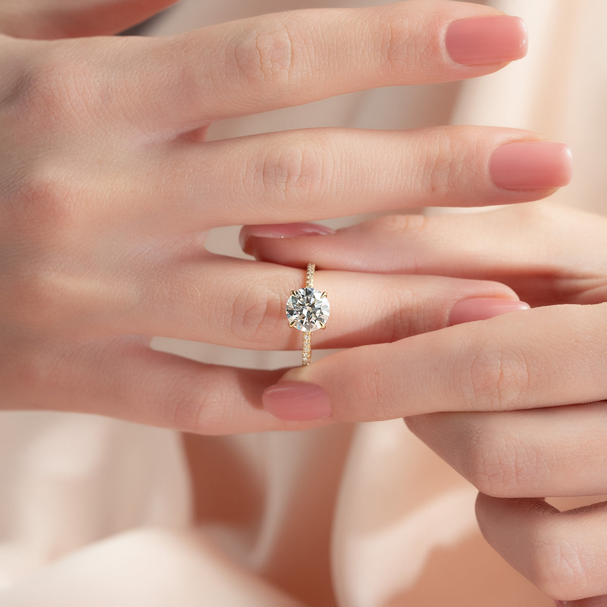 1.50 - 3.50 CT Round Cut Lab Grown Diamond Pave Engagement Ring