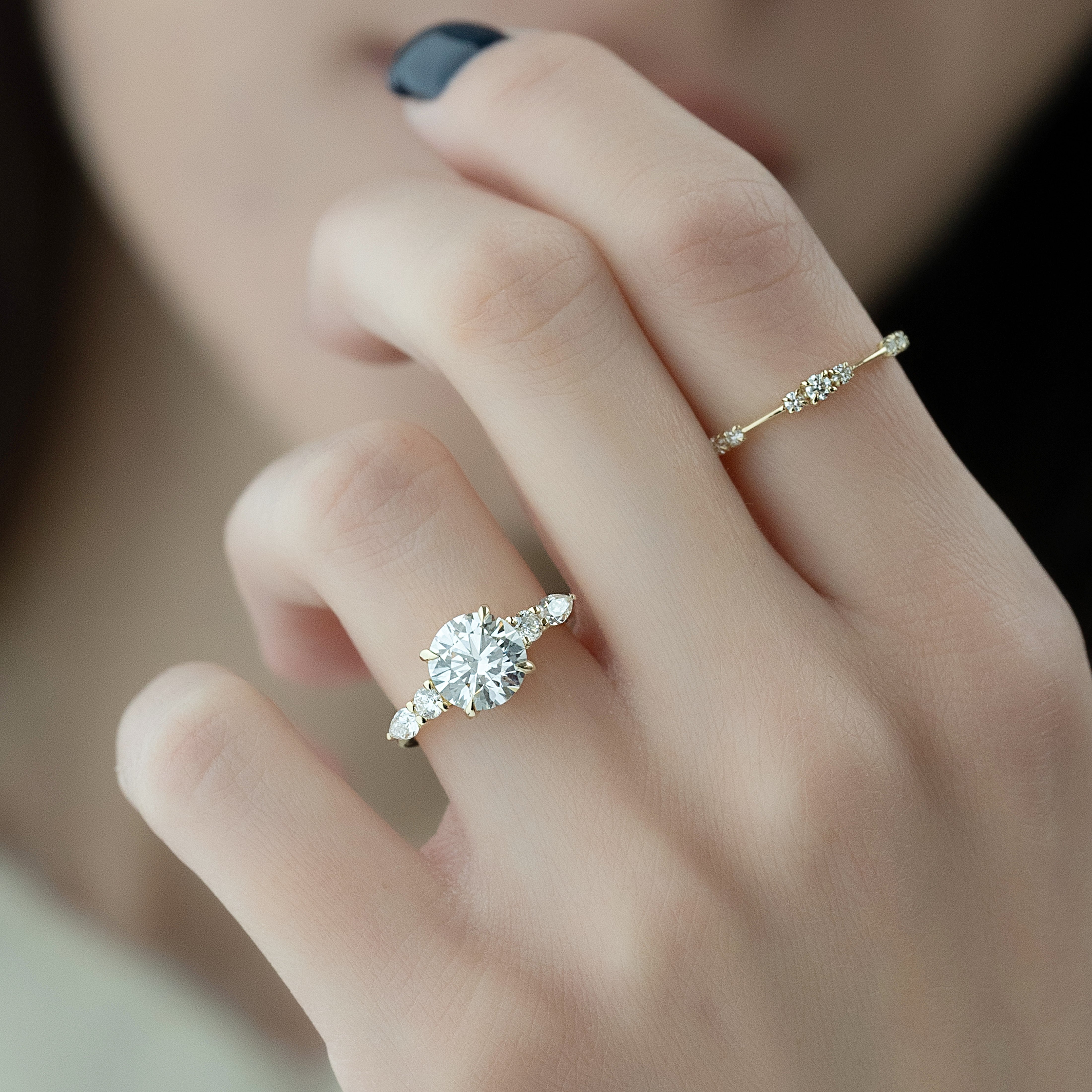 2.0 - 3.0 CT Round Cut Lab Grown Diamond Five Stone Engagement Ring